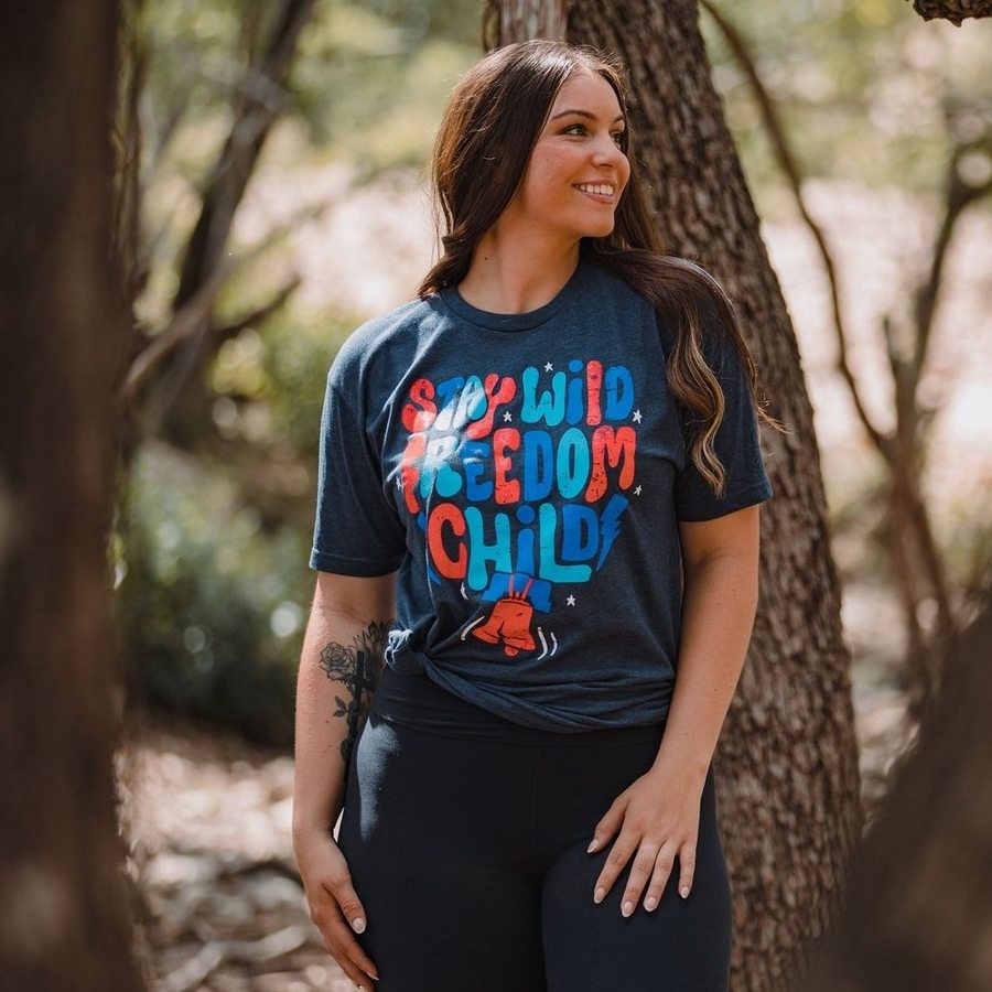 Women's Freedom Child Boyfriend Fit T-Shirt in Midnight Navy - Comfortable Casual Tee for Everyday Wear, Lounge & Outings
