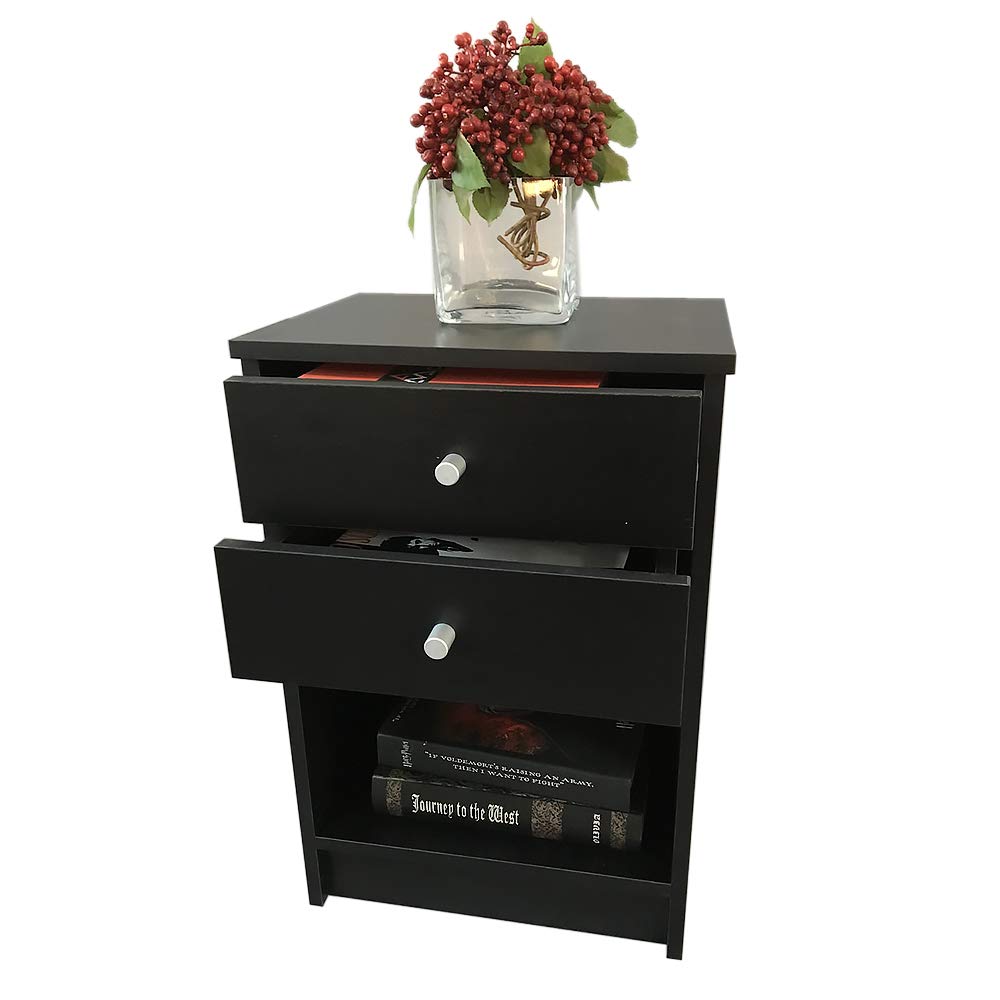 Industrial Side Table with 2 Drawers - Black Nightstand, End Table & Coffee Table for Living Room, Bedroom - Sturdy Metal Frame with Wooden Top - Perfect for Small Spaces, Apartment Decor & Modern Home Furnishing