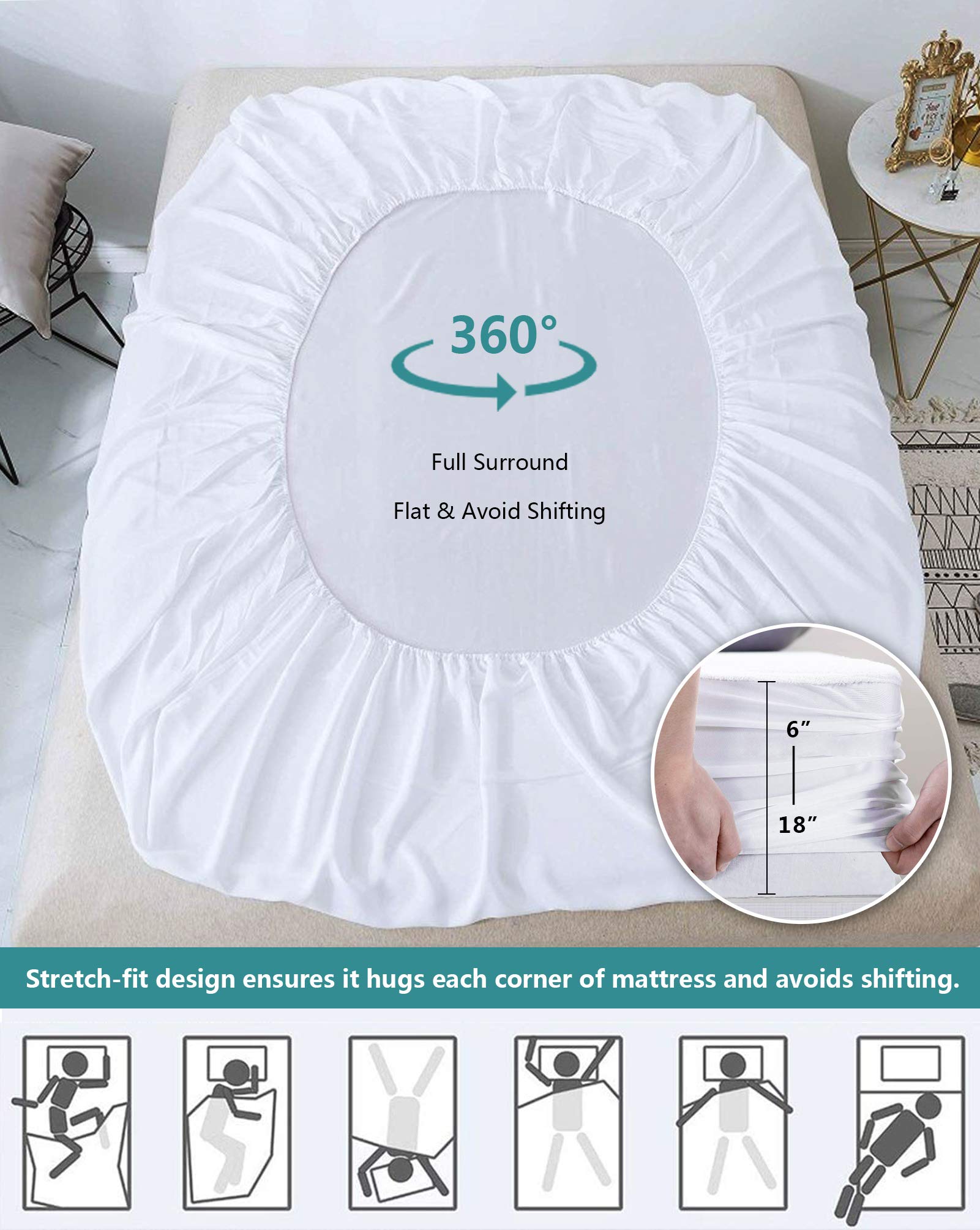 **King Size Waterproof Mattress Protector - Breathable, Noiseless, Deep Pocket (6-18