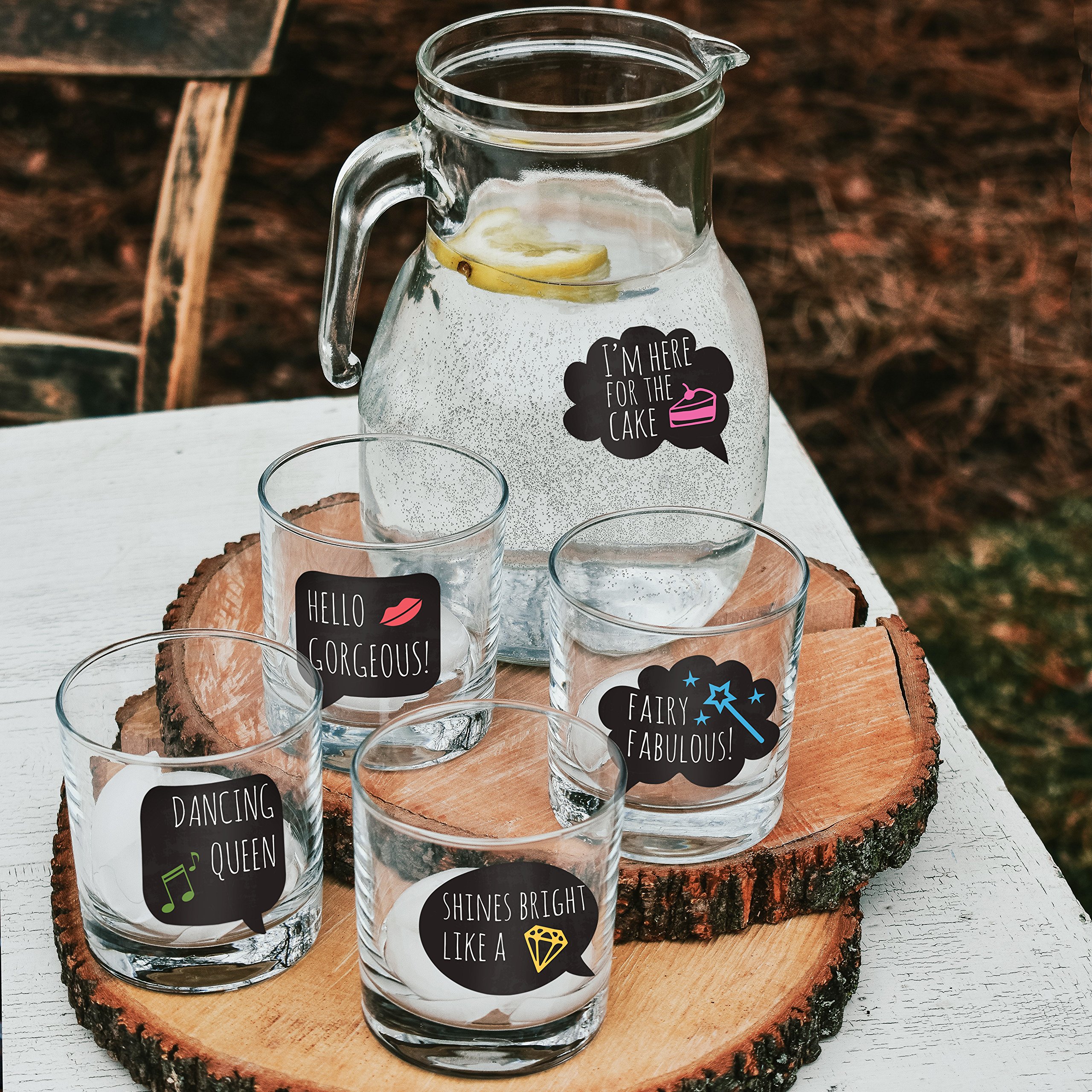 Funny Glass Drink Markers - 18 Reusable Static Cling Stickers for Wine Glasses - Perfect for Wine Tasting Parties, Wedding Favors & Gifts - Great for Home Entertaining & Office Events