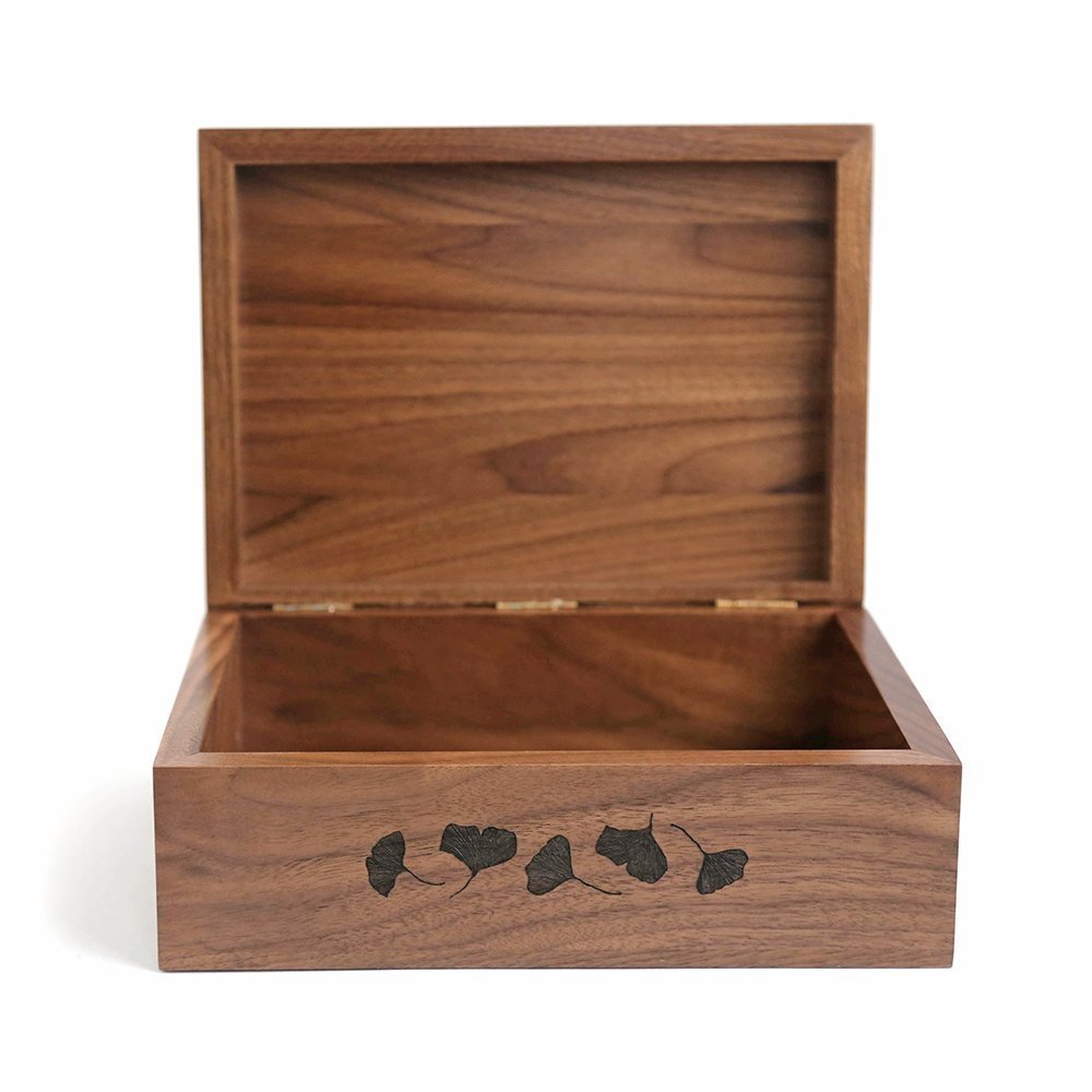 Handcrafted Ginkgo Leaves Wood Keepsake Box - Personalized Engraved Gift for Anniversary, Wedding, Baby Shower & Father's Day | Memory Box for Jewelry, Photos & Keepsakes (Home Decor & Special Occasion Gift Idea)