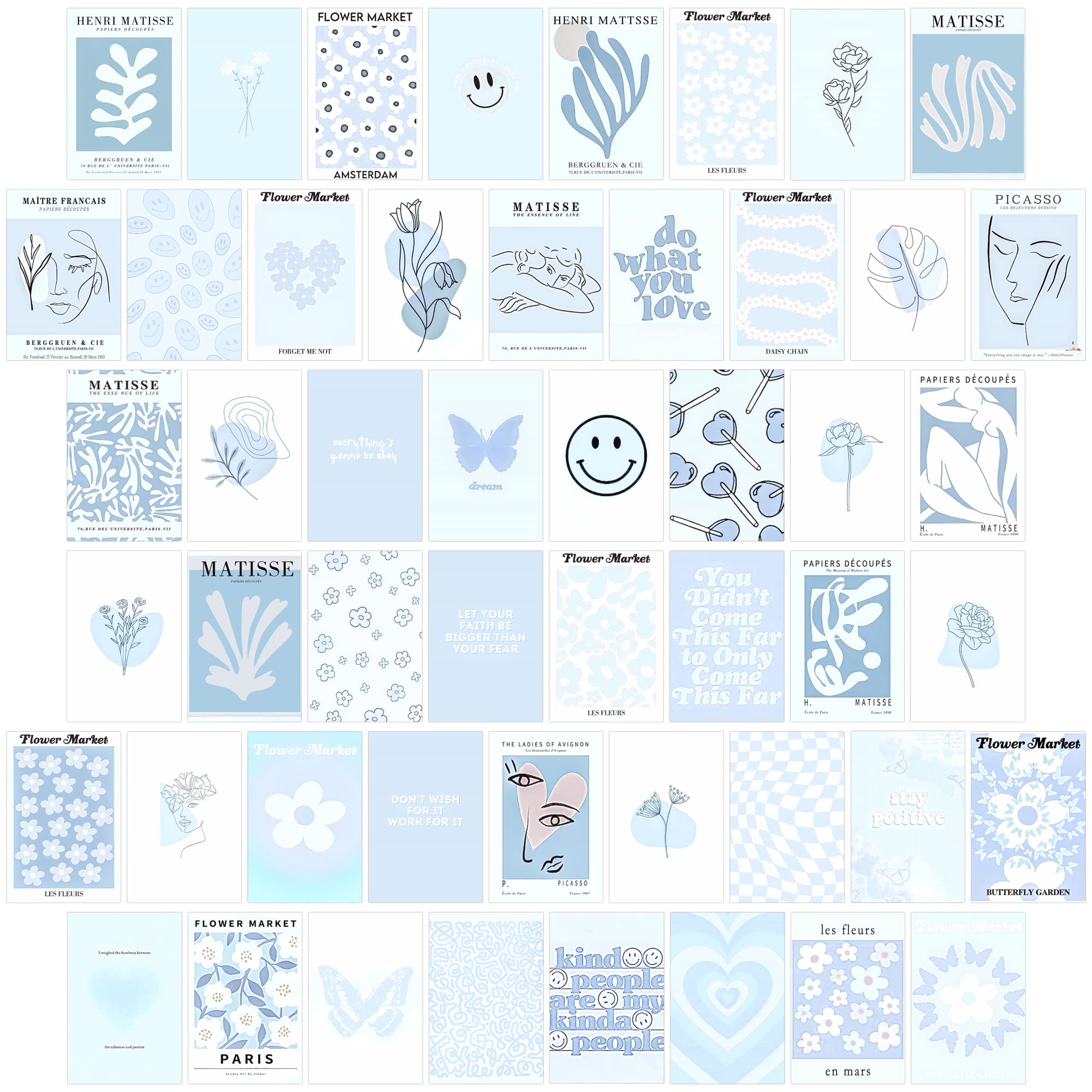 Blue Aesthetic Room Decor - 50pcs 4x6 Inch Blue Wall Collage Kit with Posters & Prints for Teen Bedroom, Dorm, or Home Office - Perfect for Boys & Girls Room Makeover, TikTok Backdrop & Instagram Aesthetic