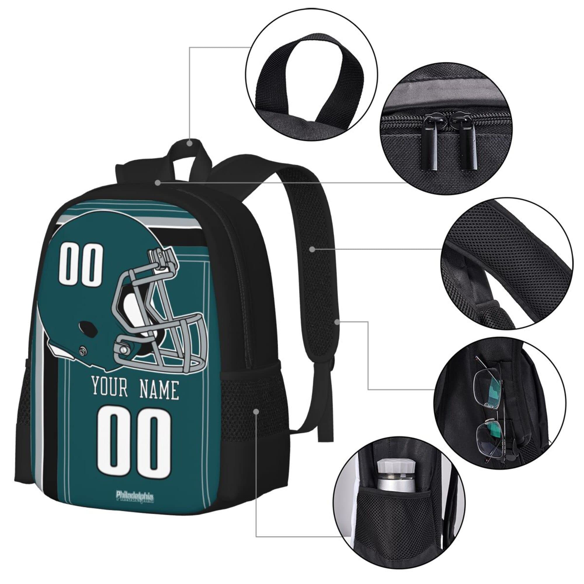 Custom Philadelphia Eagles Backpack - Personalized with Name & Number - High Capacity Durable Fan Gift for Kids, Men & Women - Perfect for School, Travel & Game Day
