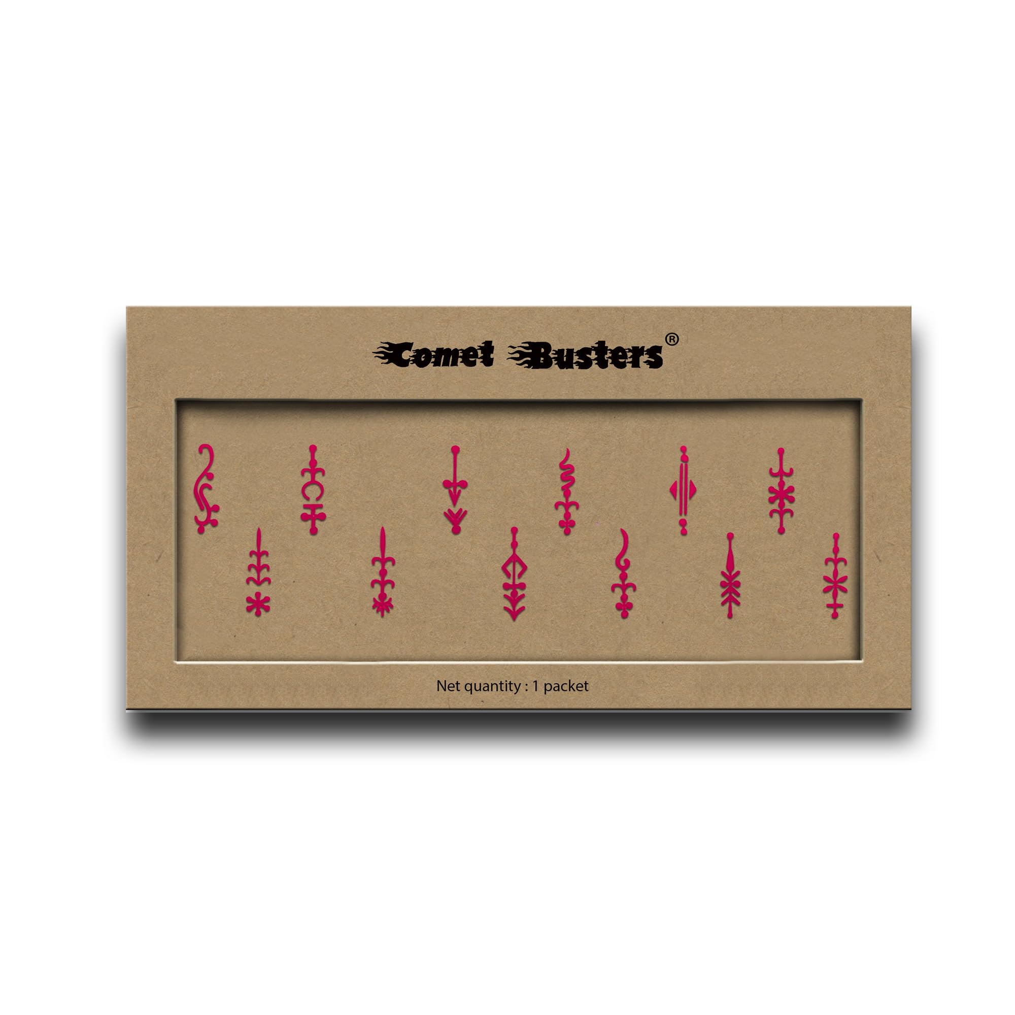 Comet Busters Fancy Pink Long Bindi (BV712) - Indian Forehead Jewelry for Women, Traditional Decoration for Weddings & Festivals