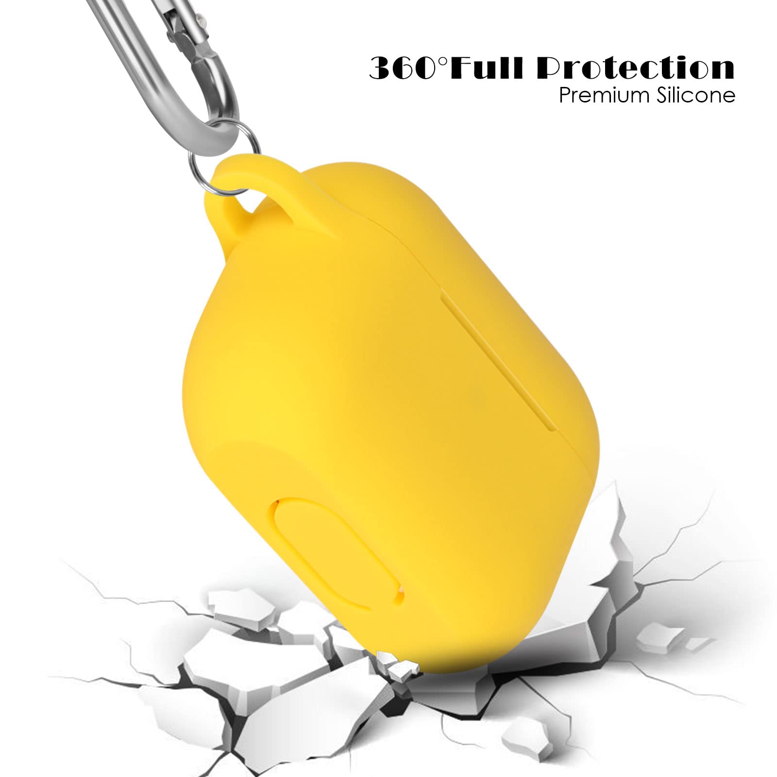 Premium Shock-Absorbing Silicone Case for AirPods Pro (2019/2021/2023) - Soft Protective Cover with Carabiner Clip & Visible LED Light - Yellow - Perfect for Gym, Travel & Everyday Use