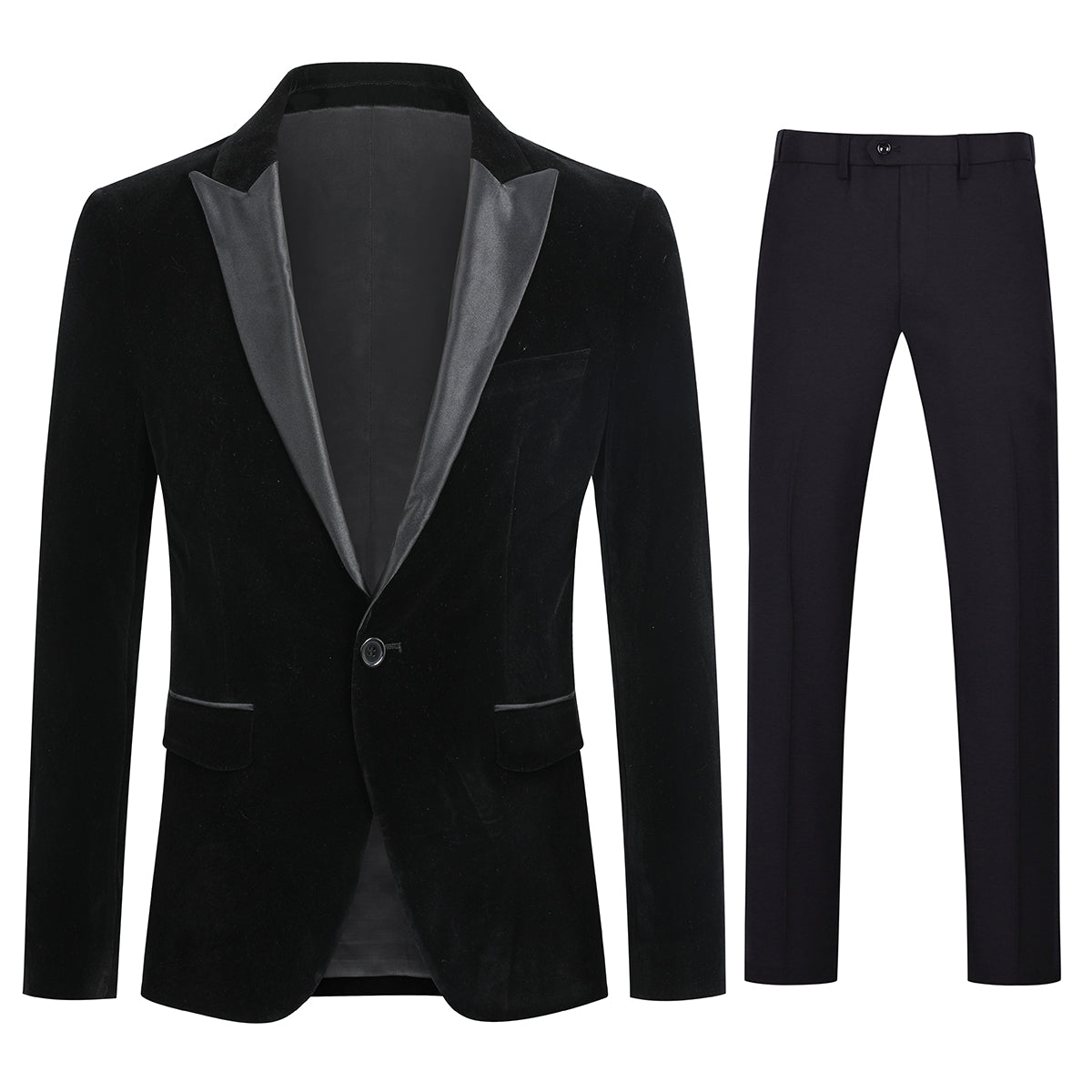 Slim Fit 2 Piece Black Velvet Tuxedo Suit for Men - Formal Wedding, Prom, Evening Gala Outfit