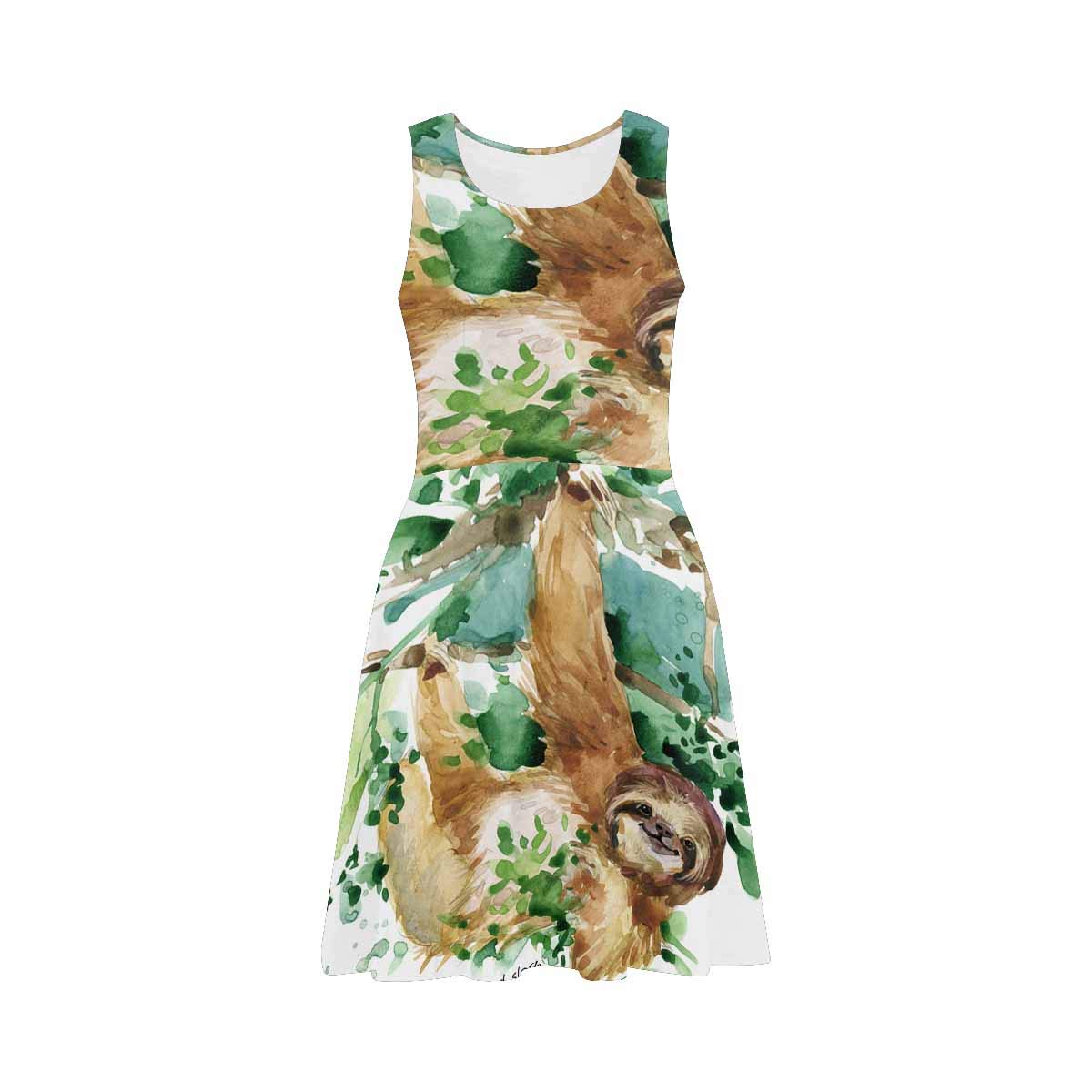 InterestPrint Women's Sleeveless Sloth Print Tank Dress - Tropical Animal Casual Scoop Neck Summer Dress (XS-3XL) for Beach Vacation, Lounge Wear & Outdoor Activities