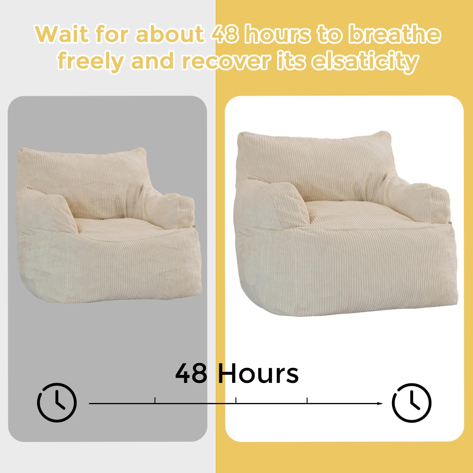 MAXYOYO Giant Bean Bag Sofa - Oversized Stuffed Accent Chair with Storage Pocket for Adults, Extra Large Lazy Floor Chair for Gaming, Reading & Relaxing, Beige - Perfect for Living Rooms, Bedrooms & Game Rooms