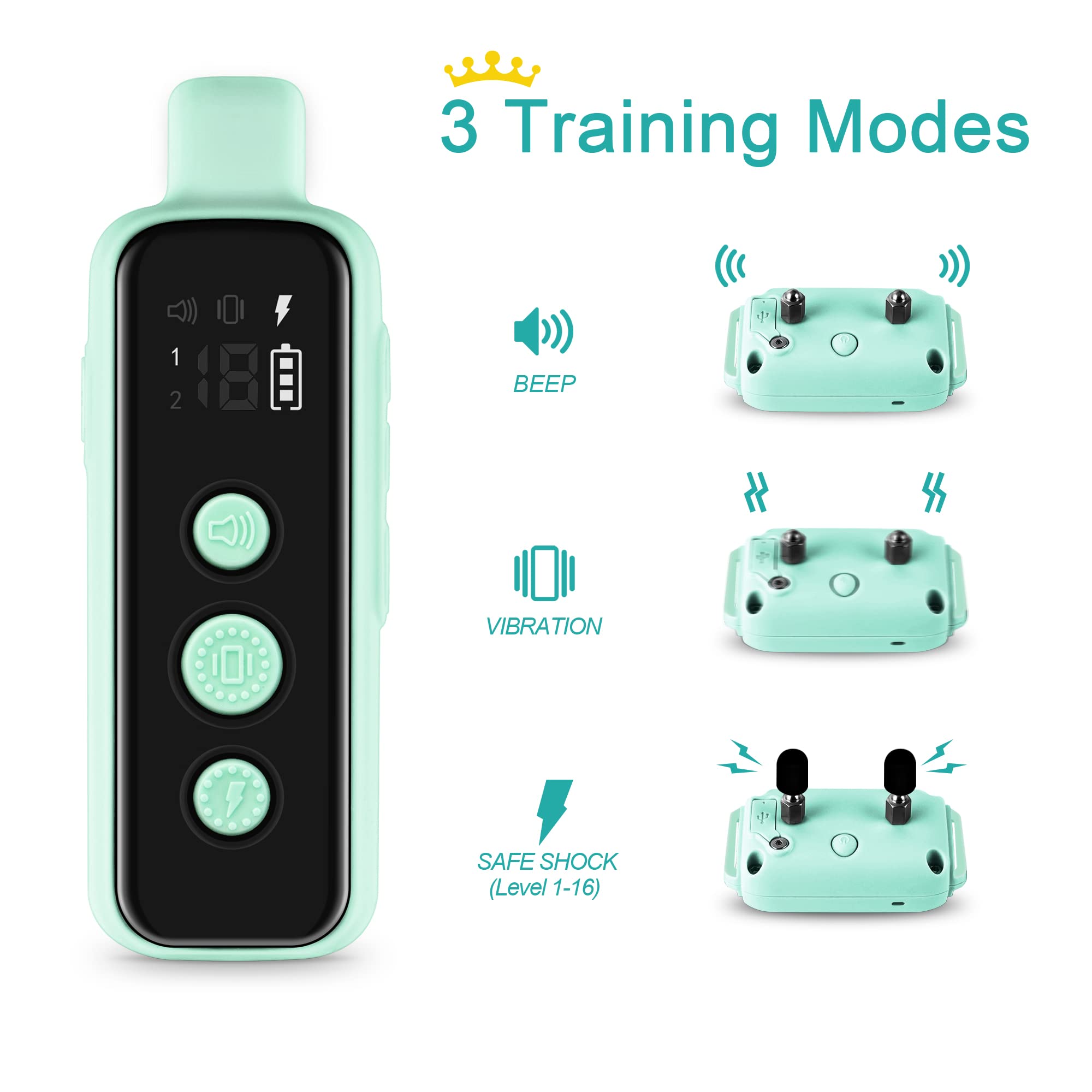 Bousnic Waterproof Rechargeable Dog Training Collar with Remote - Beep, Vibration & Safe Shock Modes for Small, Medium & Large Dogs (8-120 lbs) - Green - Perfect for Obedience Training, Behavior Correction & Outdoor Activities