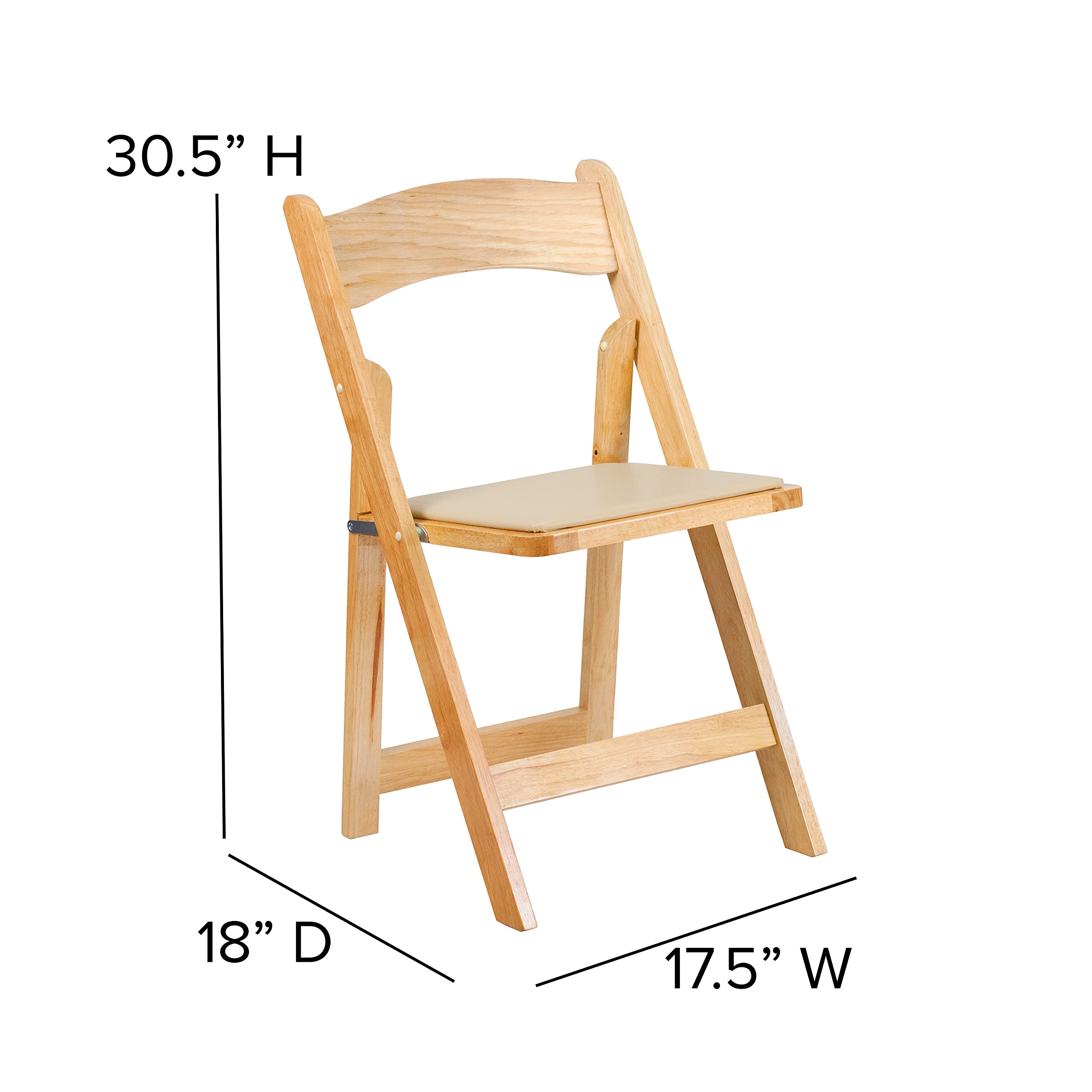 2 Pack Natural Wood Folding Chairs with Vinyl Padded Seat - Portable & Comfortable for Outdoor, Indoor, Camping, Picnics, Parties & Events