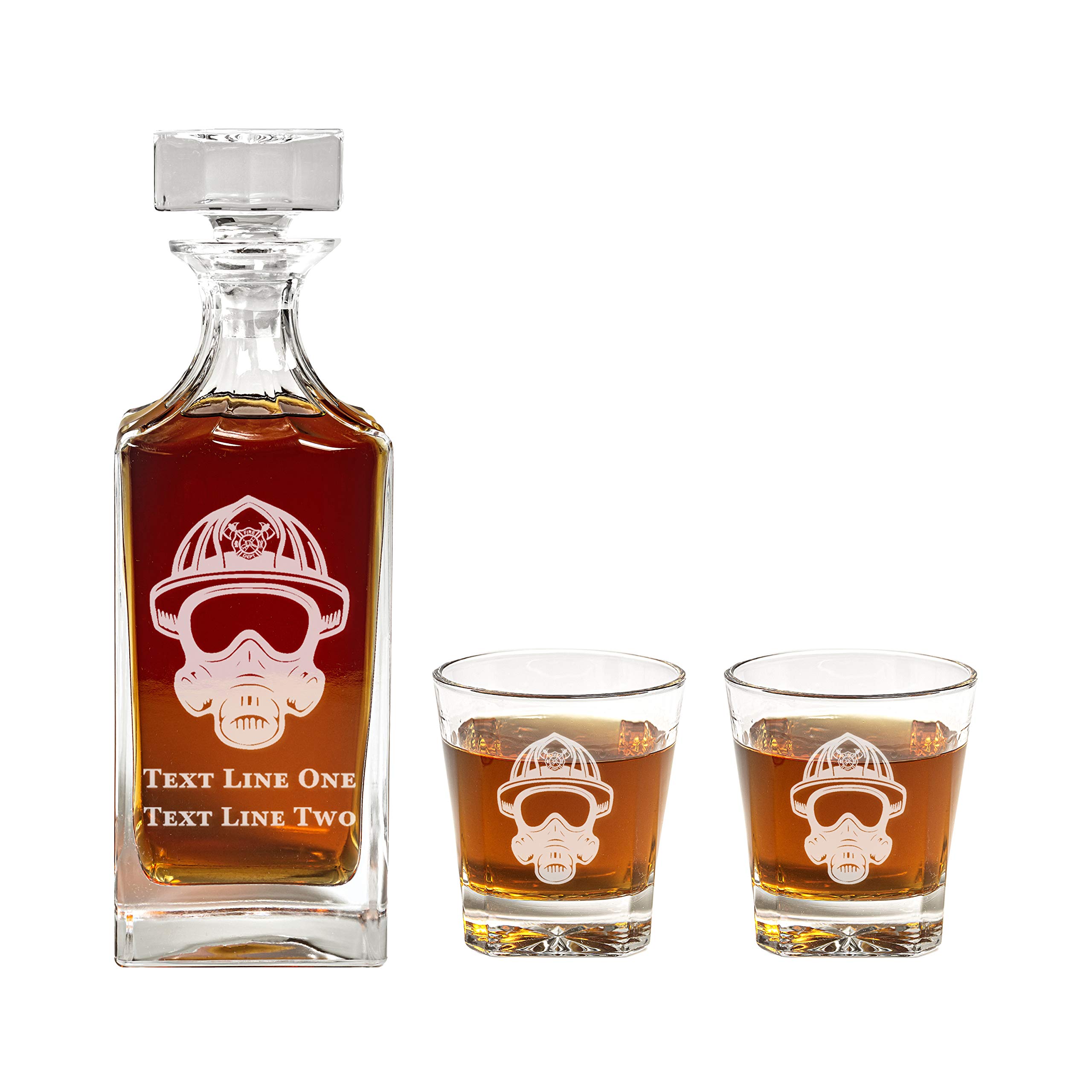 Firefighter's Decanter Set - 900ml Engraved Glass Decanter with Firefighter Design - Retirement Gift, Promotion Gift, Unique Present for Firefighters - Perfect for Home Bar, Office Display & Special Occasions