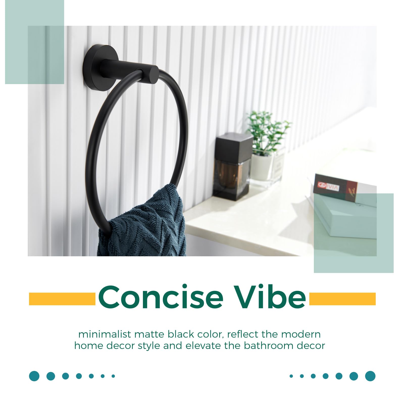 Aomasi Matte Black Stainless Steel Swivel Towel Ring - Stylish Round Bathroom Hand Towel Holder for Washcloth & Kitchen Use