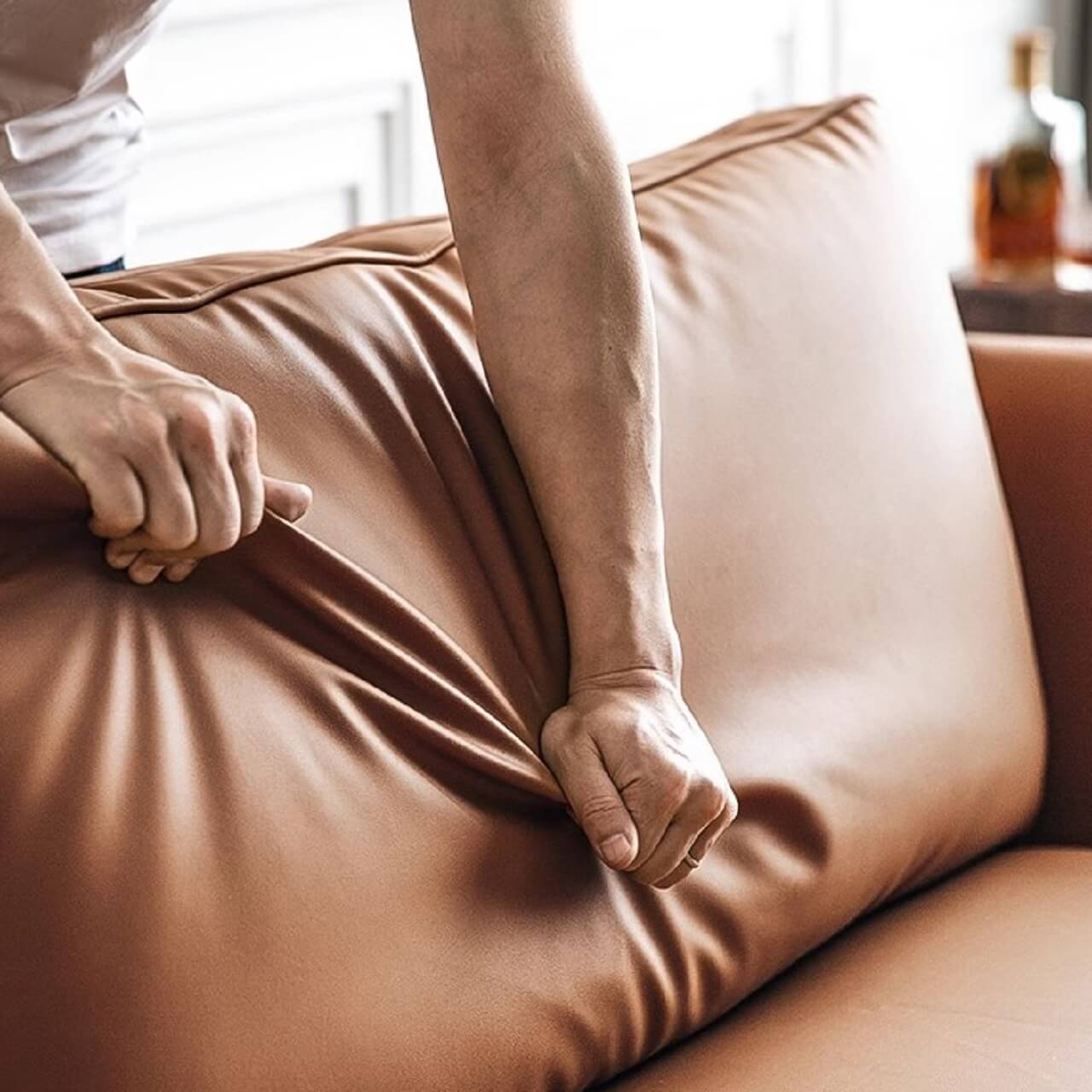 Minimalist Orange Microfiber Leather Sofa - Modern 88.58