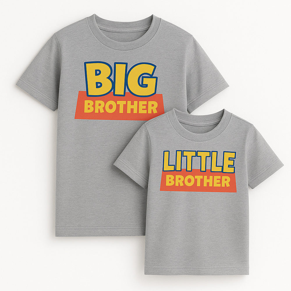 Brothers Matching T-Shirts - Heather Grey Cotton Tees for Siblings - Perfect for Family Photos, Birthdays & Twin Outfits