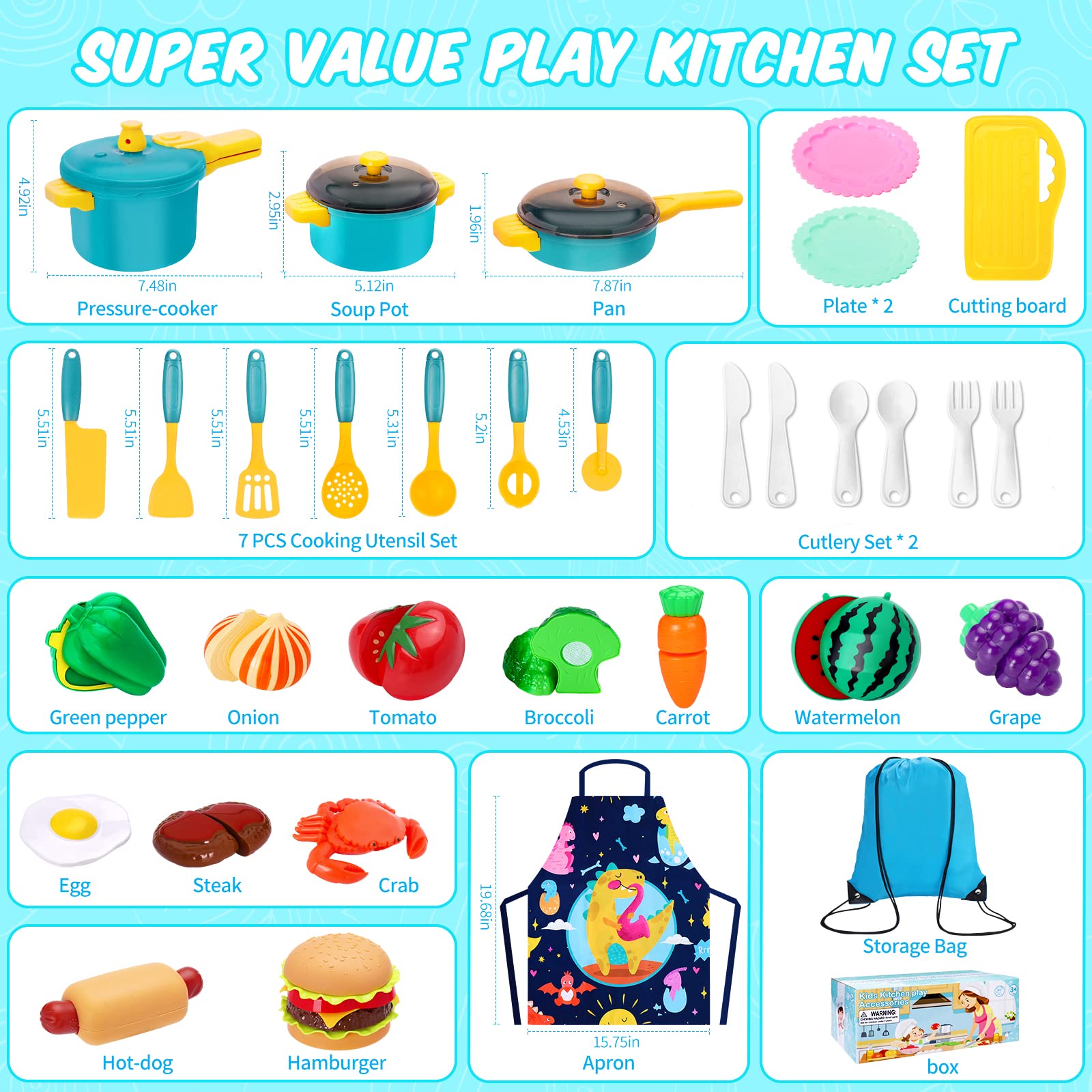**Kids Pretend Play Kitchen Set - Toy Pots, Pans & Cooking Utensils with Fake Play Food - Toddler Kitchen Playset for Boys & Girls - Perfect Gift for Imaginative Cooking Fun at Home**