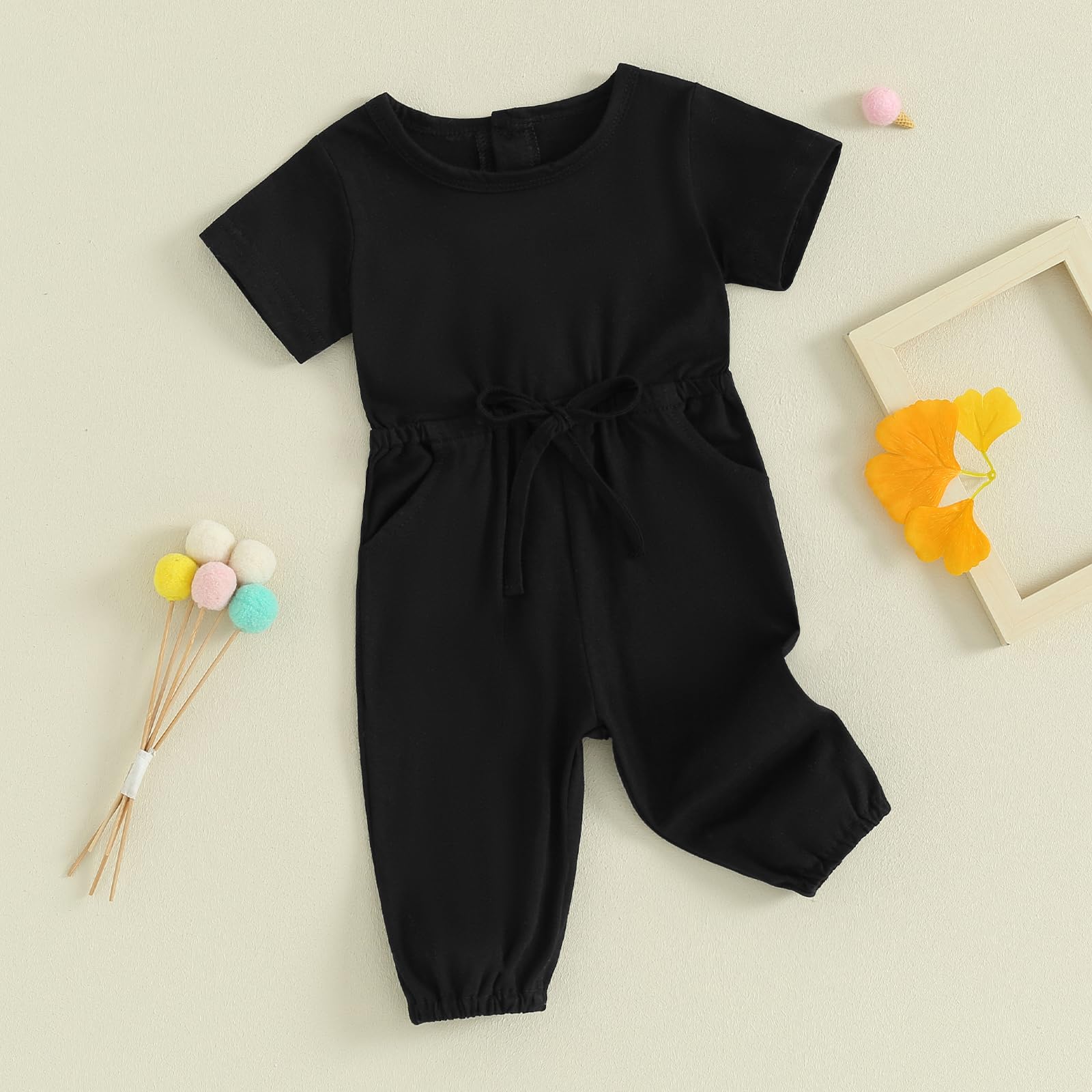 Mubineo Baby Romper Jumpsuit - Short Sleeve Plain Outfit with Pocket for Toddler Girls & Boys | Newborn Summer & Fall Clothing for Playdates, Daycare & Family Outings
