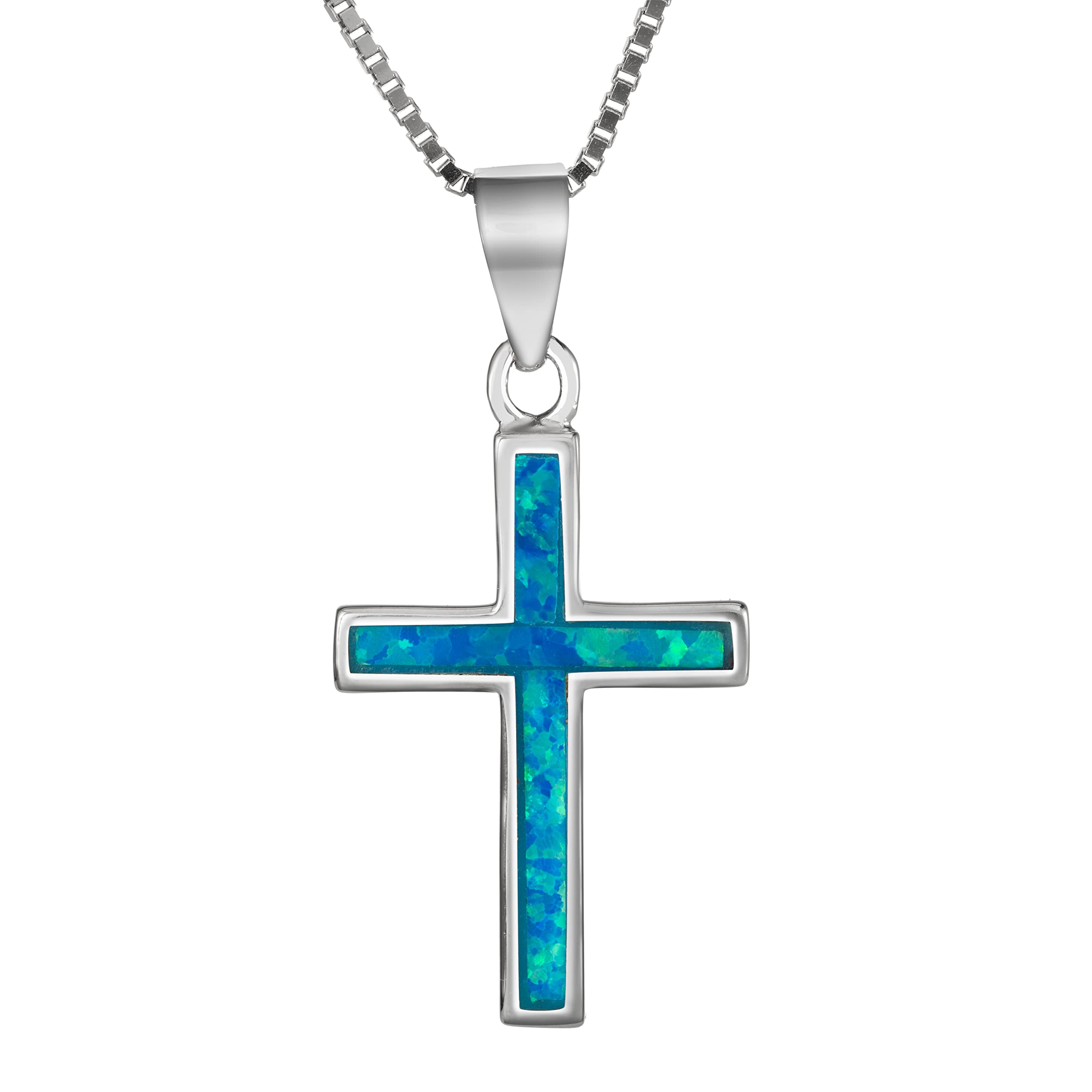 Sterling Silver Opal Cross Pendant Necklace with 18