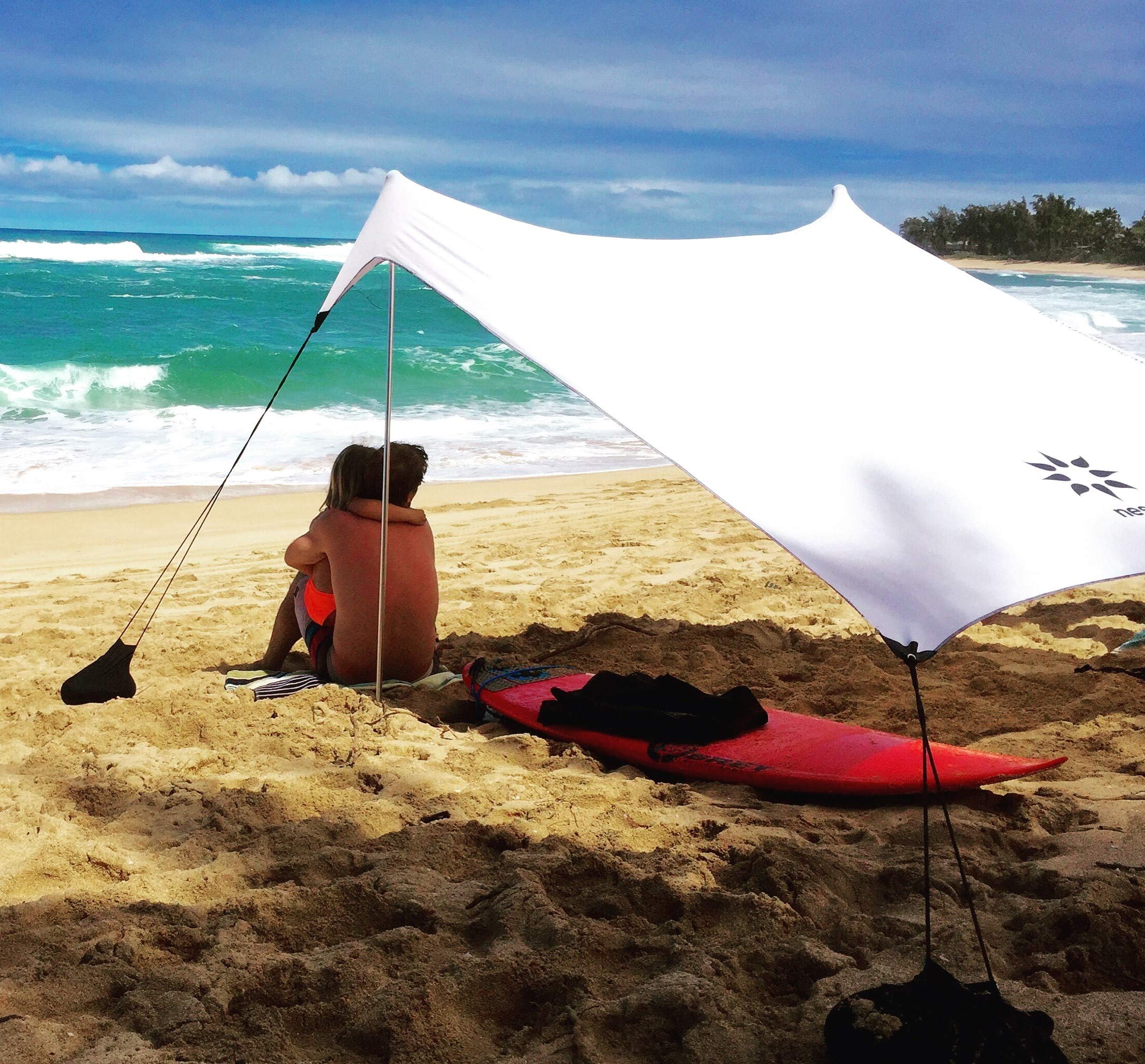 Neso Tents Beach Tent with Sand Anchor - Portable 7' x 7' Sun Canopy with Patented Reinforced Corners for UV Protection | Perfect for Beach, Camping, Picnics & Outdoor Family Activities (White)