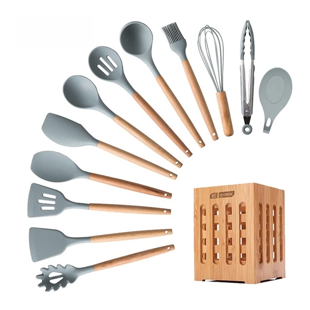 LCM Army Green Silicone Kitchen Utensils Set - Non-Stick Cooking Tools with Spatula & Spoon for Baking, Frying & Everyday Cooking