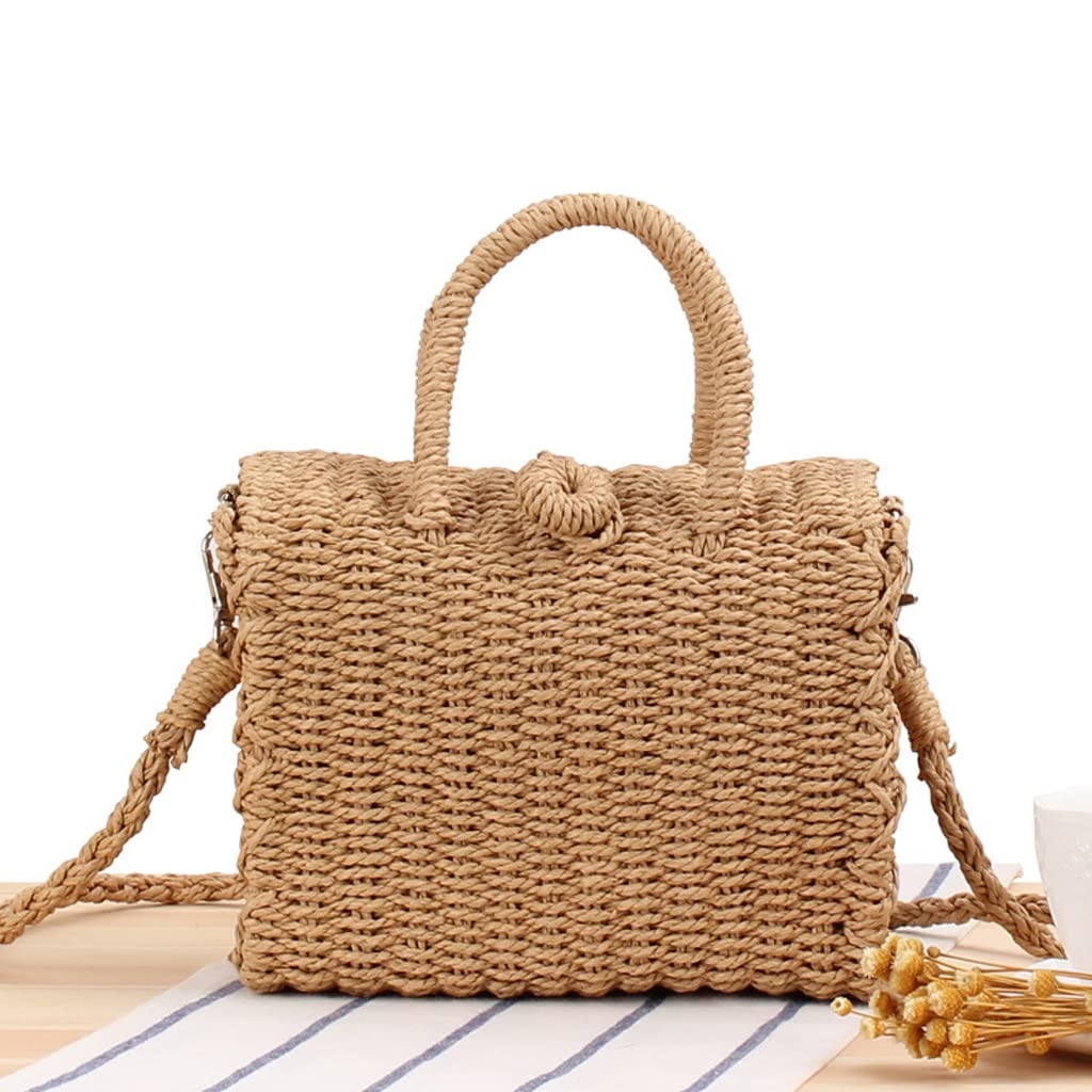 Women's Straw Woven Crossbody Bag - Small Rattan Shoulder Bag with Hasp Closure, Casual Square Messenger Purse (15x20x10cm) - Perfect for Beach Outings, Summer Travel & Boho Fashion Accessories