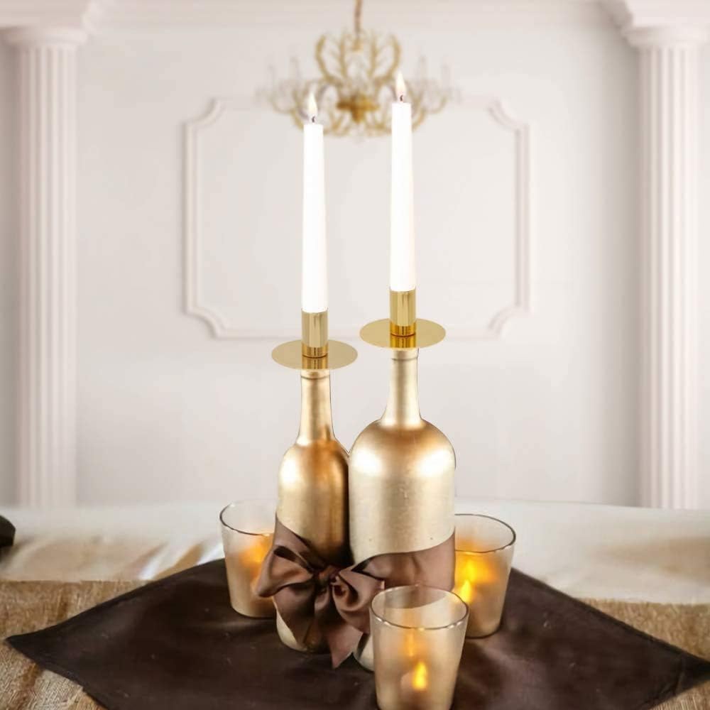 16PCS Golden Metal Taper Candle Holders for Wine Bottles - Easter, Birthday & Wedding Decor - Dripping Candle Inserts for Standard Votive Candles - Perfect for Table Centerpieces, Romantic Dinners and Holiday Decorations