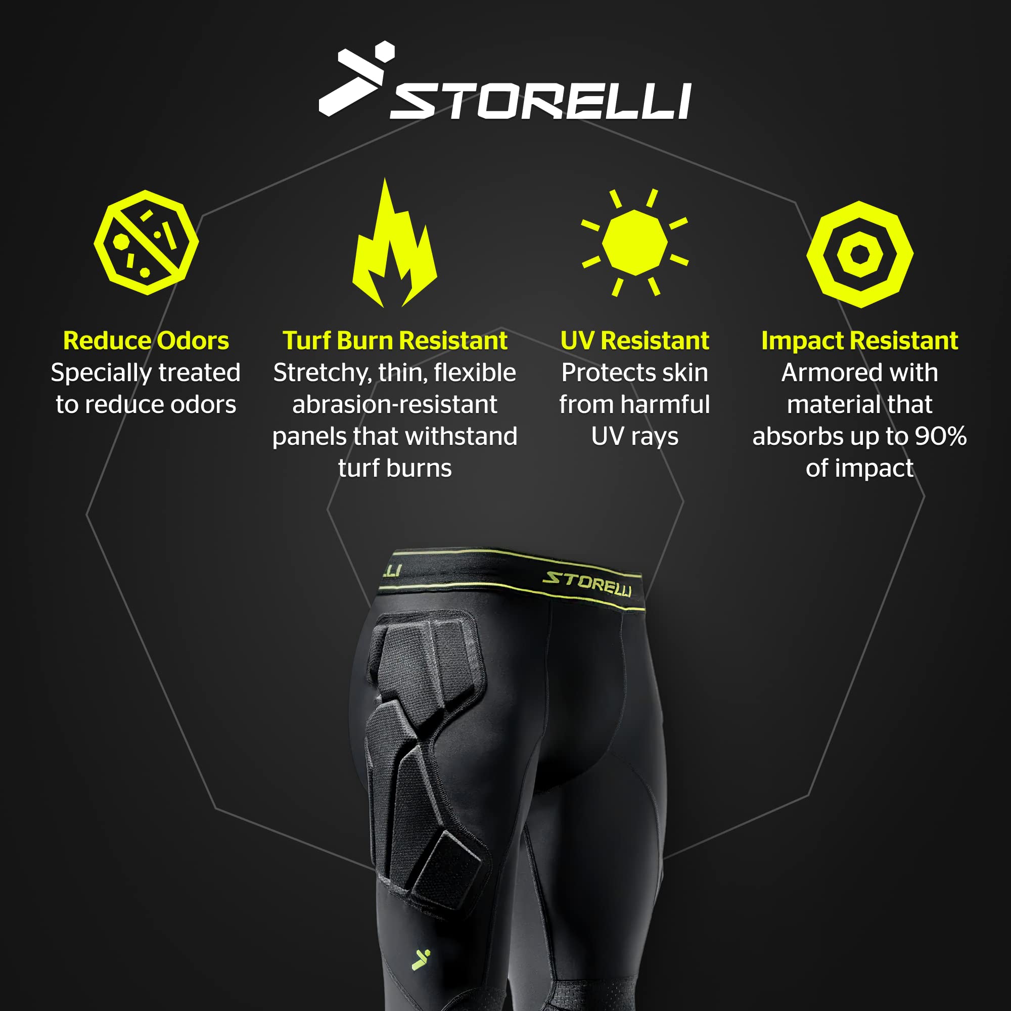 Storelli BodyShield Goalkeeper Leggings 3 - High-Impact Protection Soccer Pants with Moisture-Wicking & UV-Resistant Fabric for Youth Goalkeepers | Black | Youth Large | Perfect for Training, Matches & Outdoor Sports