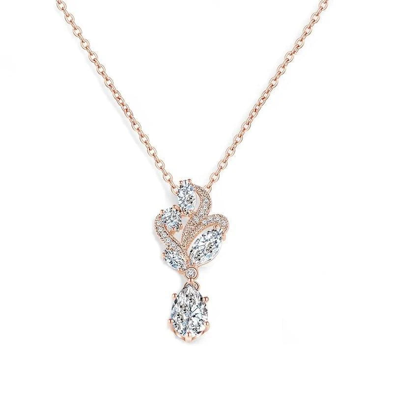 Elegant Rose Gold Crystal Drop Necklace for Brides - Vintage 1961 Inspired Wedding Jewelry - Perfect for Bridal Shower, Engagement & Special Occasions