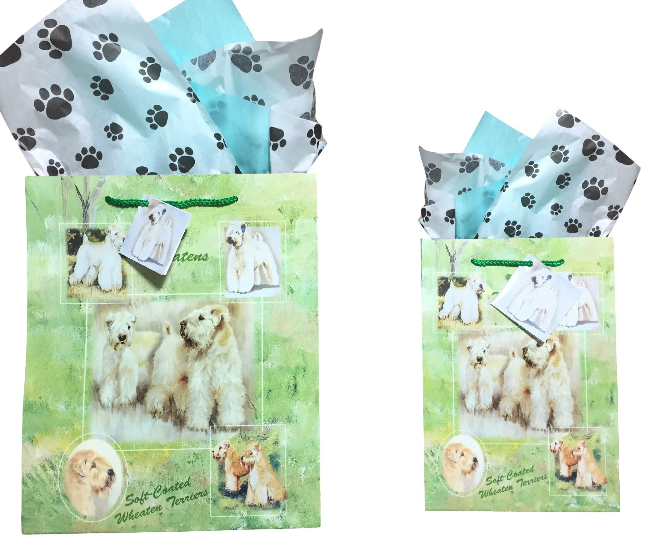 Soft Coated Wheaten Terrier Gift Bags Set of 2 with Tissue Paper - Perfect for Dog Birthday Parties, Pet Lover Gifts & Special Occasions