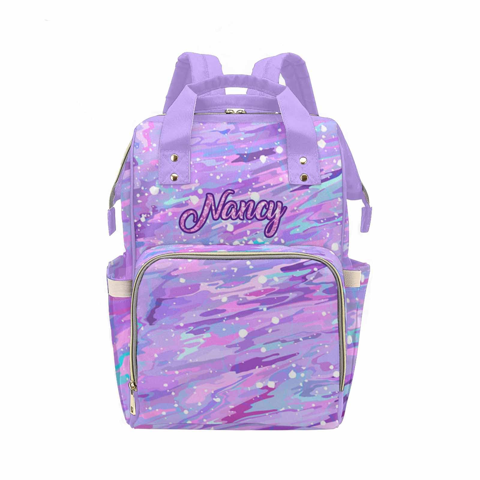 Custom Personalized Diaper Backpack for Moms - Dreamy Purple Nursing Bag with Name, Baby Travel Daypack for Girls & Boys - Perfect Gift for New Moms, Ideal for Hospital Visits, Daycare & Family Outings