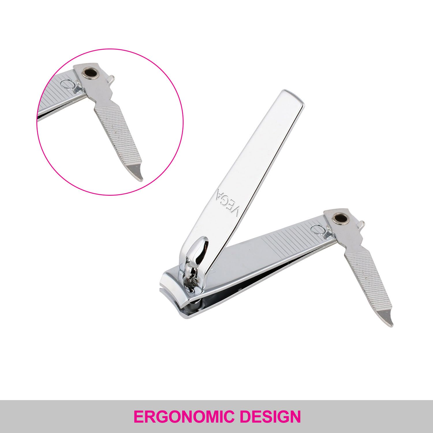 Premium Vega Small Nail Clipper - Stainless Steel Fingernail & Toenail Trimmer with Non-Slip Grip - Perfect for Travel, Home, and Salon Use
