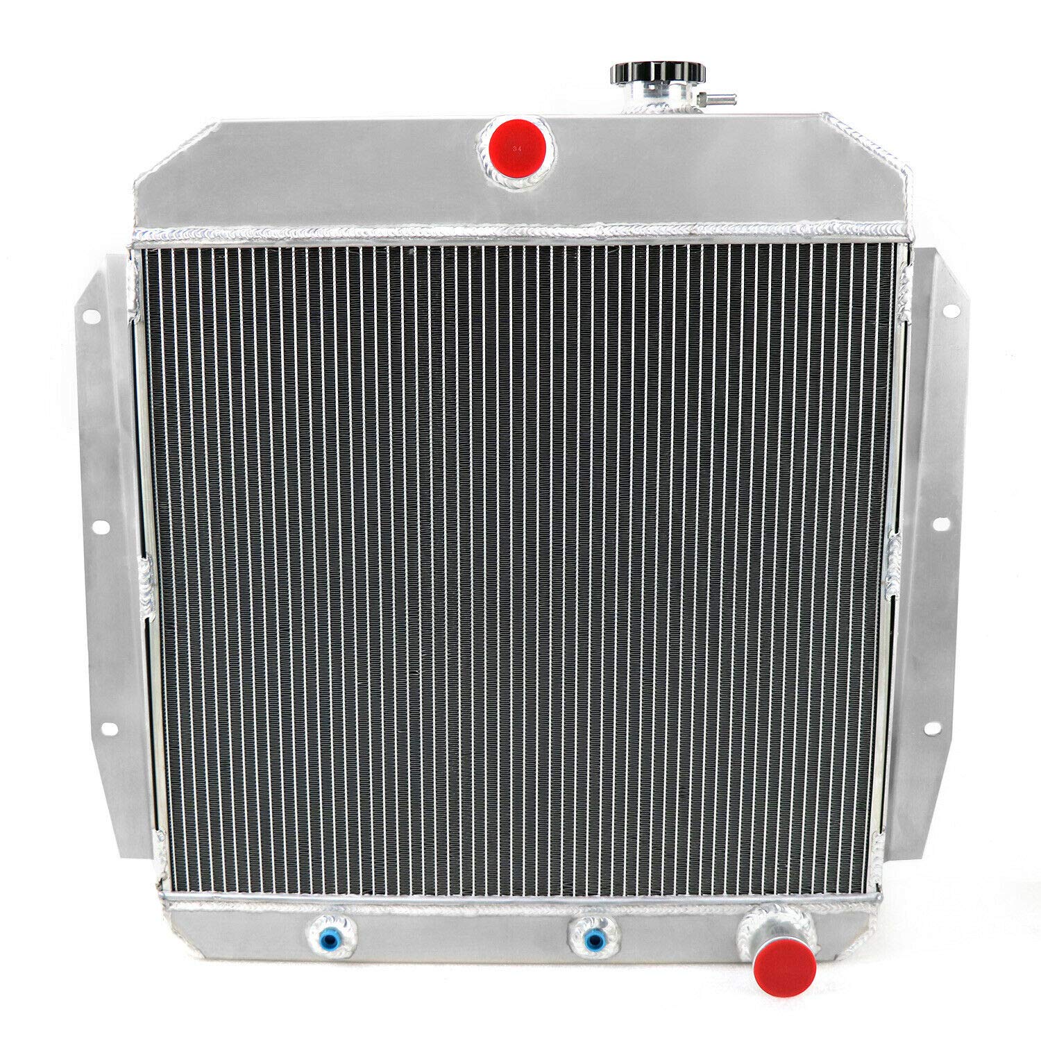 4 Row Aluminum Radiator with Electric Fan Shroud & Thermostat Kit - Compatible with 1955-1959 Chevy Truck, Pickup, Suburban, Apache & GMC Models (1956, 1957, 1958) - Perfect for Classic Car Restoration & Hot Rod Cooling System Upgrades