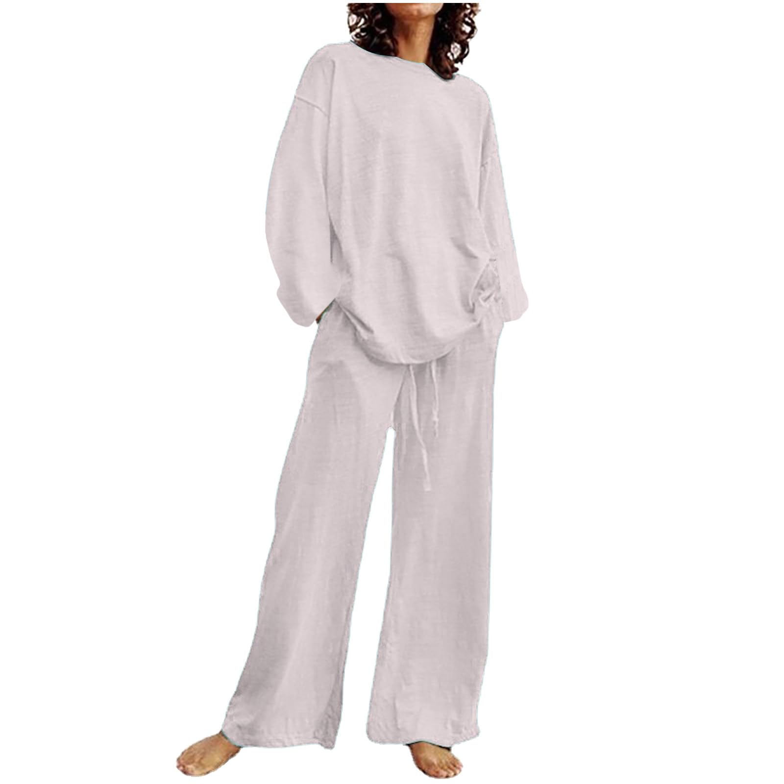 Oelaio Women's 2-Piece Lounge Set - Soft Cotton Casual Pajama Pants & Top Matching Outfit for Fall | Plus Size Comfortable Loungewear for Home, Sleep & Relaxation