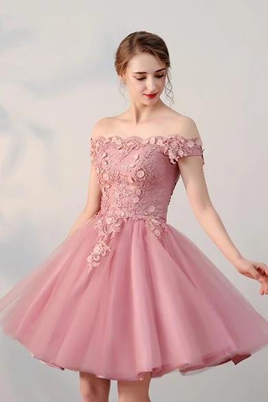 Elegant Off Shoulder Dusty Pink Homecoming Dress - Short Prom Dress for Women (Style CM742) | Perfect for Parties, Dances & Special Occasions