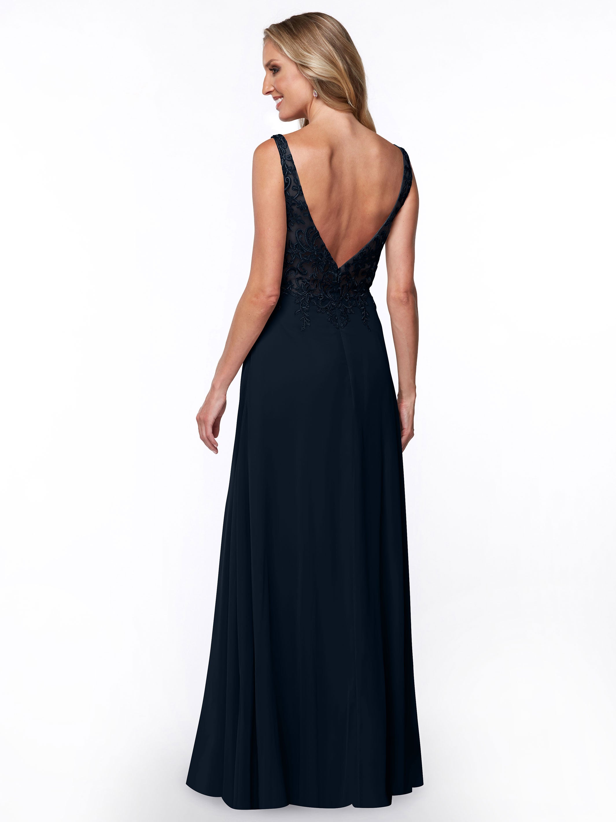 Elegant 80128 Plunging Lace and Chiffon A-Line Bridesmaid Dress for Weddings, Formal Events & Special Occasions