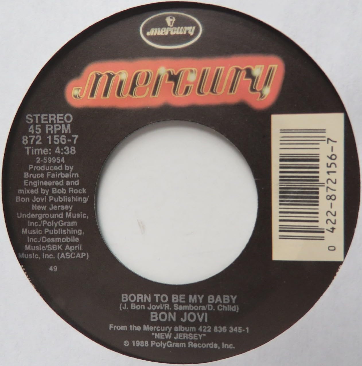 Born To Be My Baby b/w Love For Sale - Bon Jovi 45 RPM Vinyl Record | Classic Rock Collectible for Music Lovers & DJs