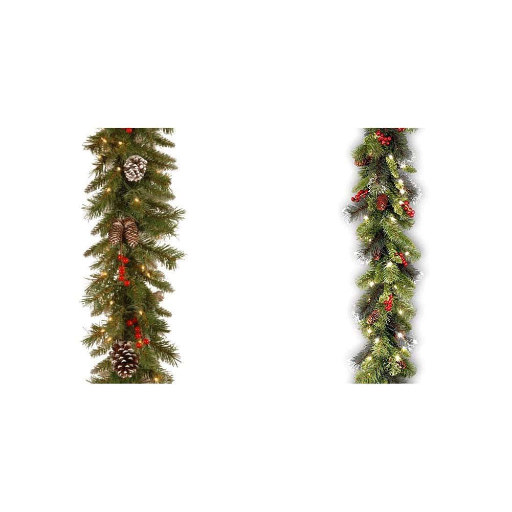 National Tree Company 9 ft Pre-lit Artificial Christmas Garland with Flocked Mixed Decorations & LED Lights - Crestwood Spruce Design for Holiday Home Decor, Fireplace Mantel, Staircase & Doorway Decoration