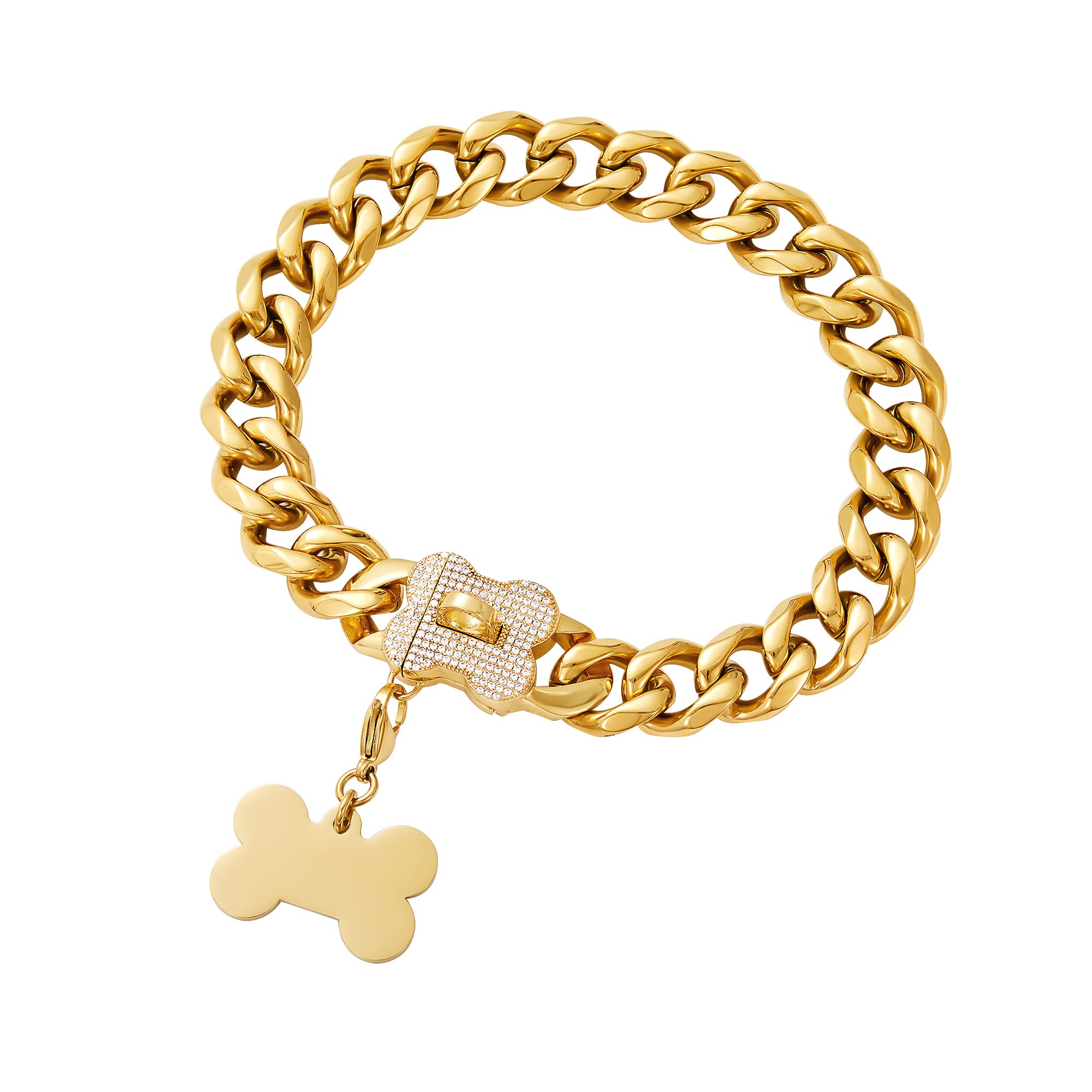 Premium Gold Cuban Link Dog Collar for Medium & Large Breeds - Heavy Duty Chain Collar for Bulldogs, Pitbulls & Outdoor Walking - Perfect for Daily Walks, Training & Fashion Pet Accessories