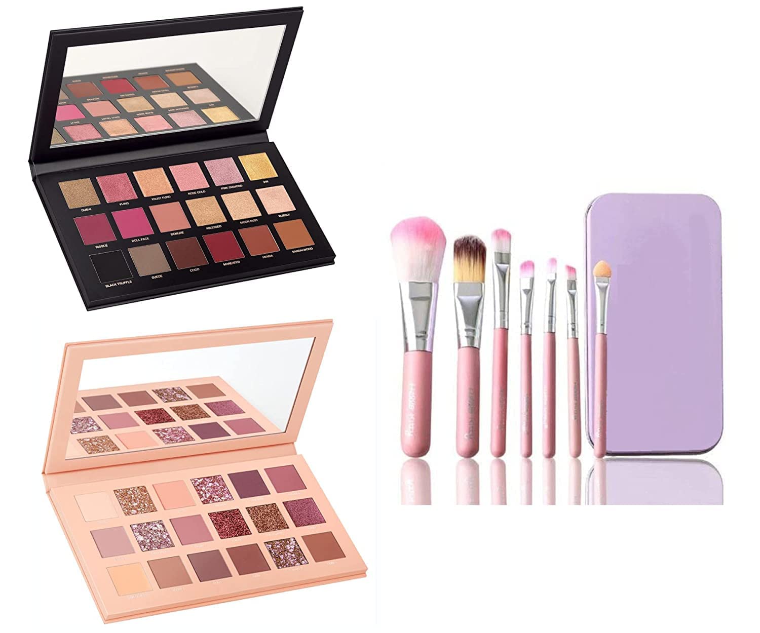 18-Color Matte & Glitter Eyeshadow Palette for Women - Rose Gold & Nude Shades with High Pigmentation + 7 Pink Makeup Brushes | Perfect for Day to Night Makeup, Party & Professional Looks