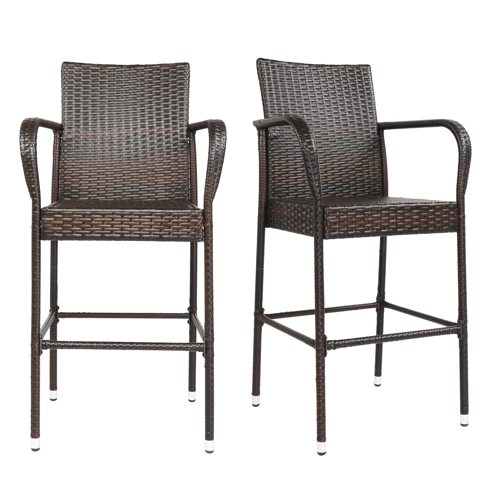 **Weather-Resistant Patio Rattan Bar Stools Set of 2 - All-Weather Wicker Counter Height Bar Chairs with Footrest & Armrest for Outdoor, Garden, Pool, Lawn & Backyard - Perfect for Entertaining, Lounging & Dining Al Fresco**