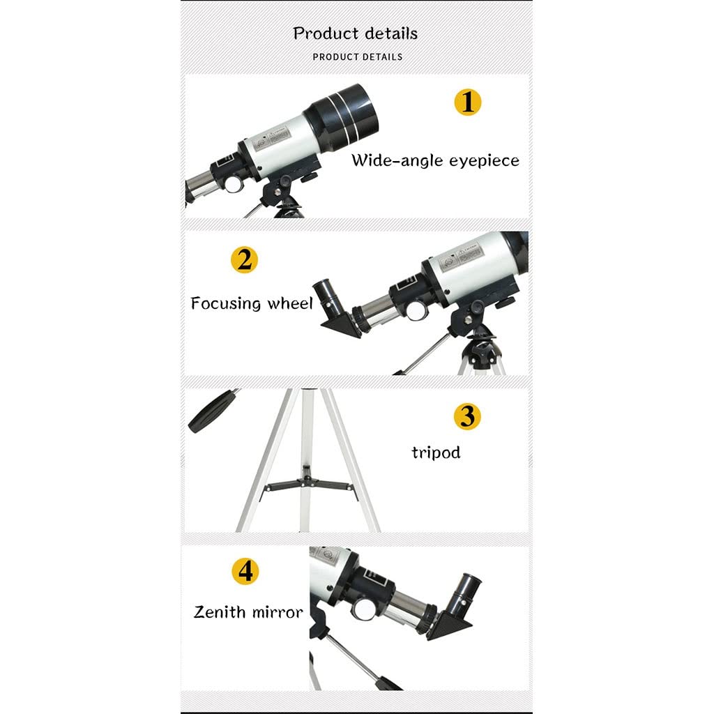300x70mm Beginner Astronomical Telescope with Adjustable Tripod - Portable Telescope for Adults, Kids & Teens - Perfect for Stargazing, Bird Watching & Outdoor Exploration