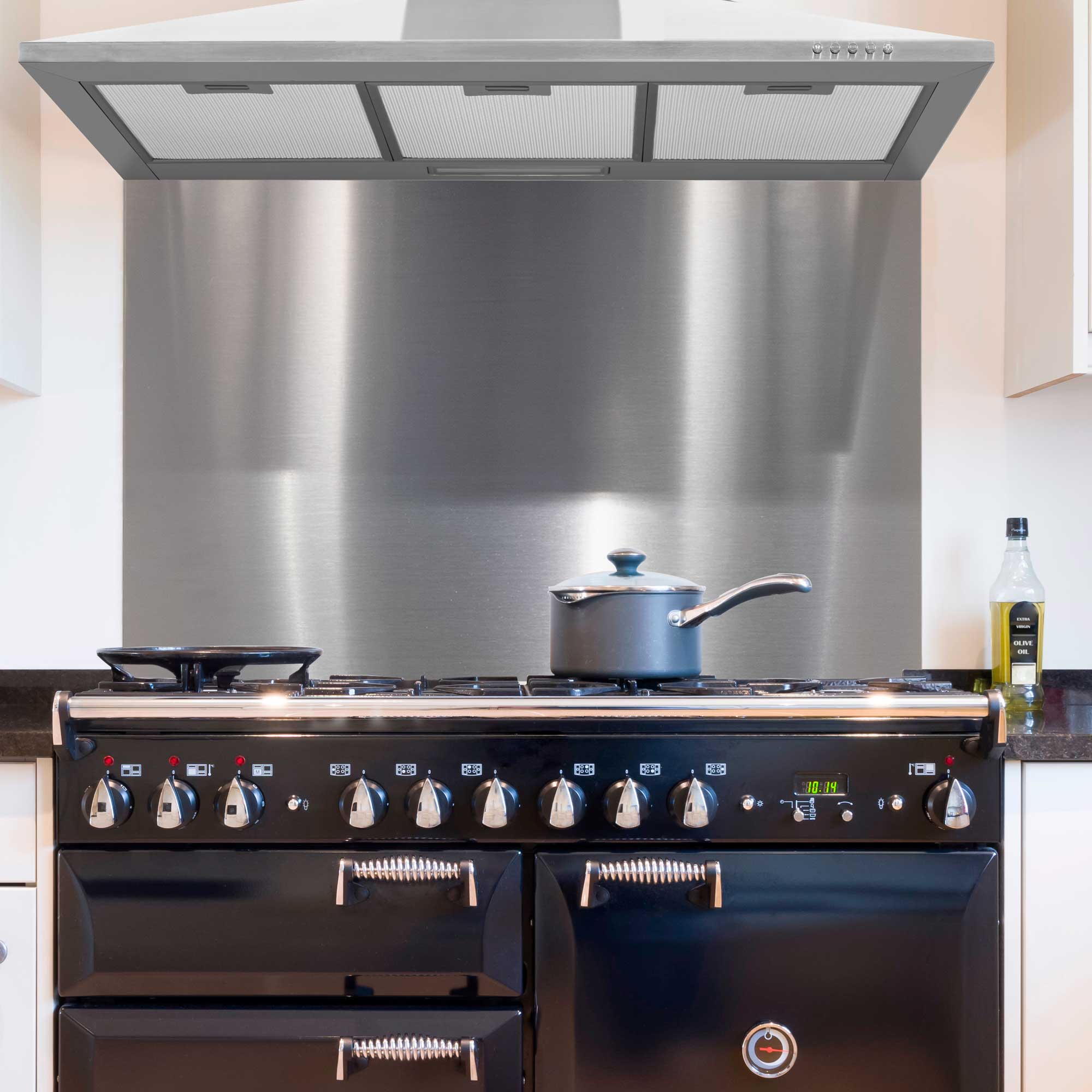 90cm Stainless Steel Chimney Style Cooker Hood with Carbon Filters & Matching Splashback | Powerful Kitchen Ventilation for Home Cooking | DH211