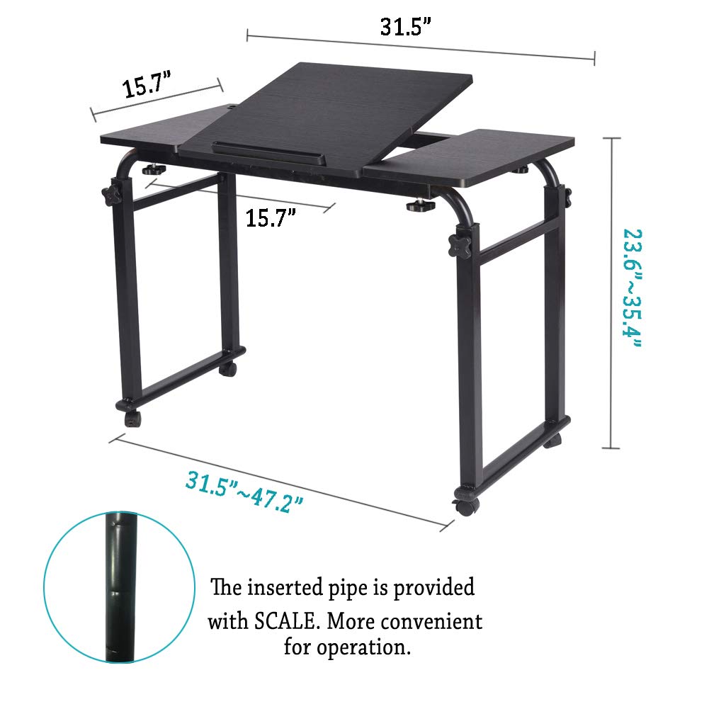 Adjustable Overbed Table with Wheels - Portable Laptop Desk Cart for Hospital & Home Use - Ideal for Patients, Students & Remote Workers (Bedside Workstation, Meal Tray, Reading Stand)