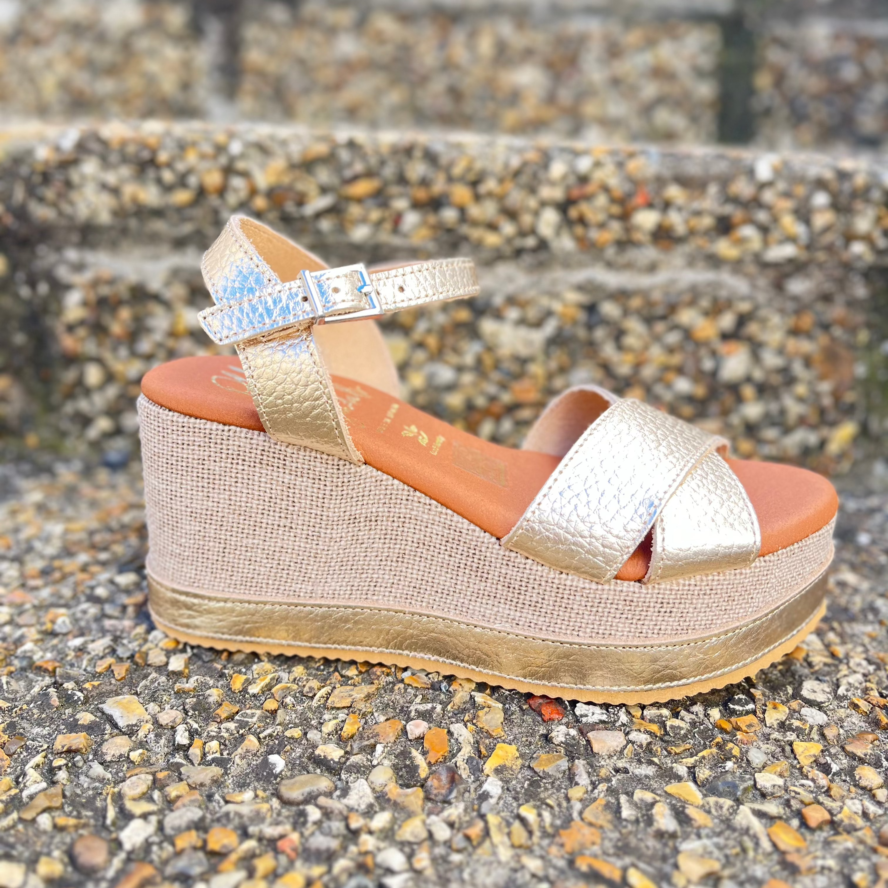 OH MY SANDALS Women's Gold Gladiator Sandals with Criss Cross Straps - Comfortable Summer Beach Walking Shoes for Vacation, Party, and Casual Outfits