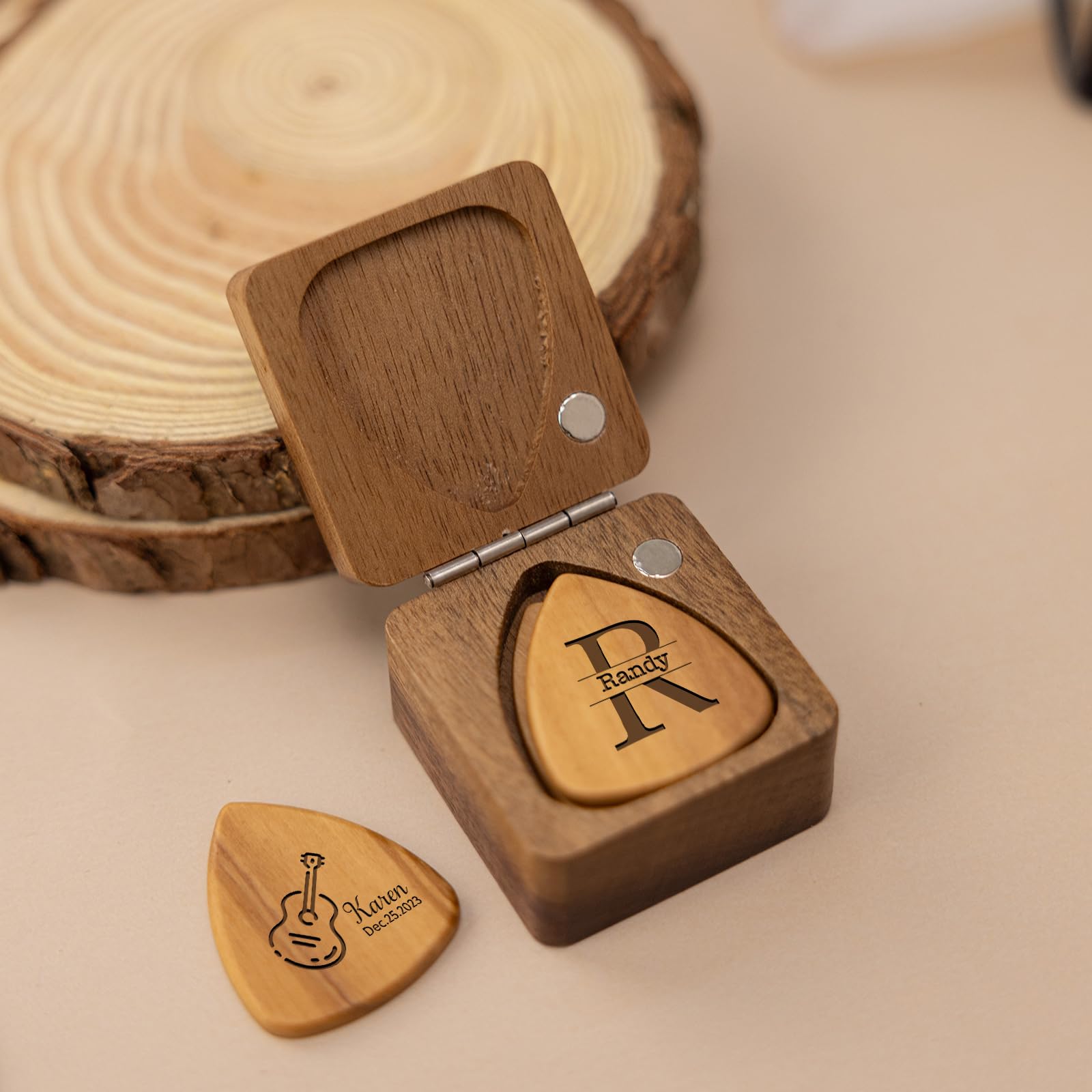 Custom Engraved Wooden Guitar Picks with Case - Personalized Guitar Accessories Gift Set for Musicians (Dad, Husband, Son) - Perfect for Valentine's Day, Birthday & Father's Day Gifts | Great for Live Performances, Music Practice & Collectors