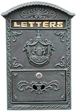 Vintage Cast Iron Mailbox - Retro Wrought Iron Letterbox for Home & Garden, 9.6x3.2x13.4 Inch Parcel Drop Box - Perfect for Front Porch, Yard Decor & Secure Mail Delivery (Model 1109)