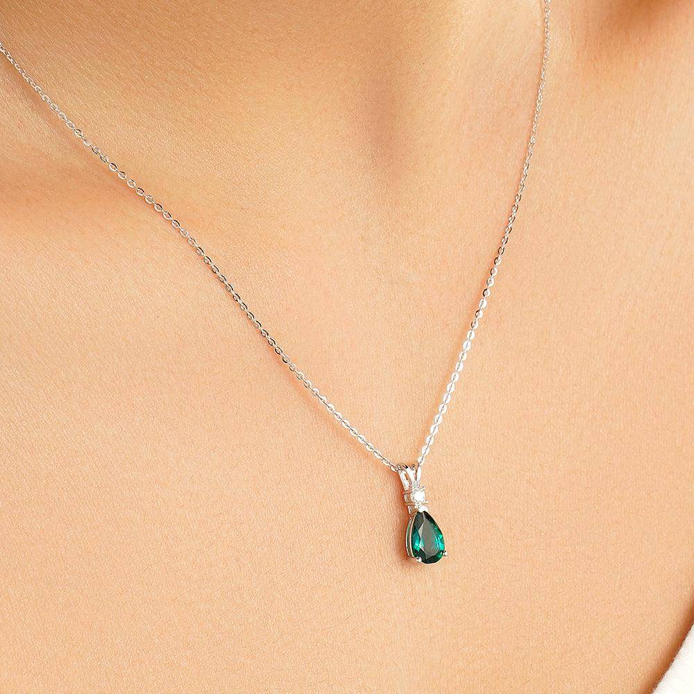 1.7 Carat Pear Shaped Emerald Solitaire Pendant with White Sapphire Accents - Elegant Jewelry Gift for Women, Perfect for Weddings, Anniversaries & Special Occasions