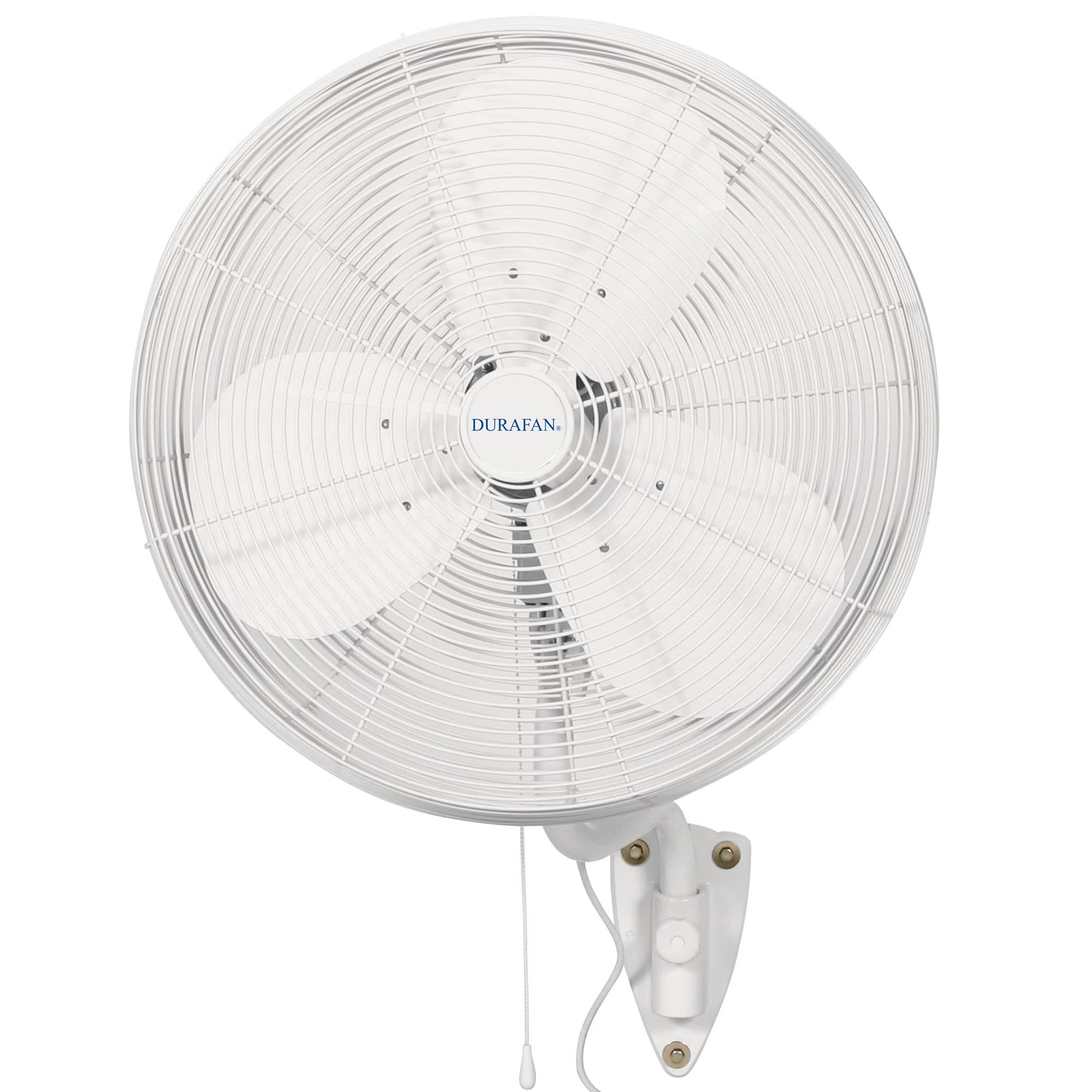 DURAFAN 24 Inch Wall Mount Oscillating Fan - White - Indoor Outdoor Use for Home, Garage, Patio & Workshop Cooling