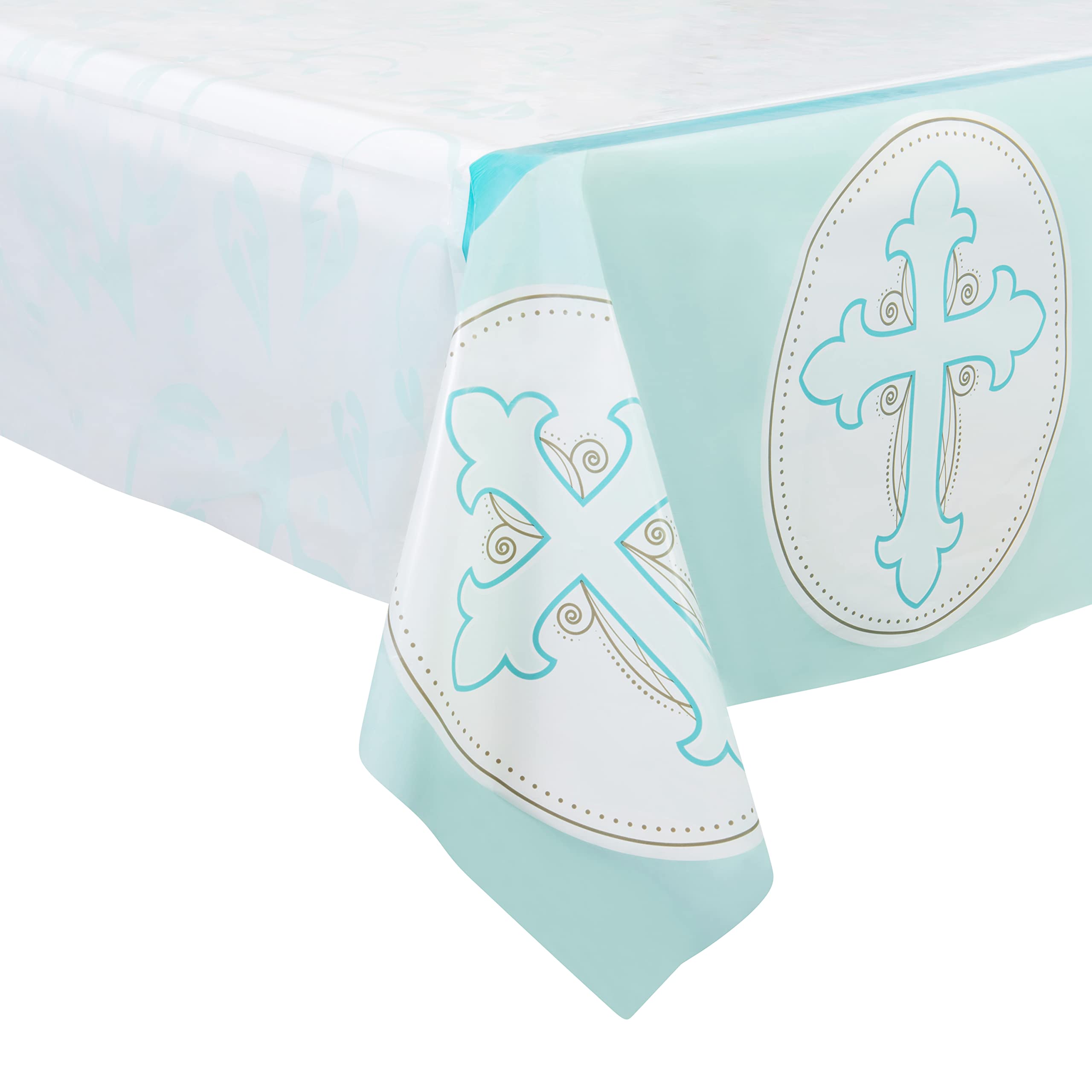 Royal Blue Baptism Tablecloth Set of 2 - Waterproof Plastic Table Cover for 6-8 Foot Tables | First Communion, Christening & Easter Party Decorations | Perfect for Church Events, Baby Showers & Holiday Celebrations