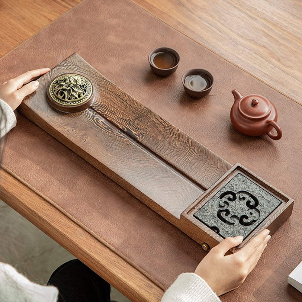 Premium PANGA PANGA Wooden Tea Tray with Handcrafted Incense Burner - Perfect for Japanese Tea Ceremony, Meditation & Zen Home Decor