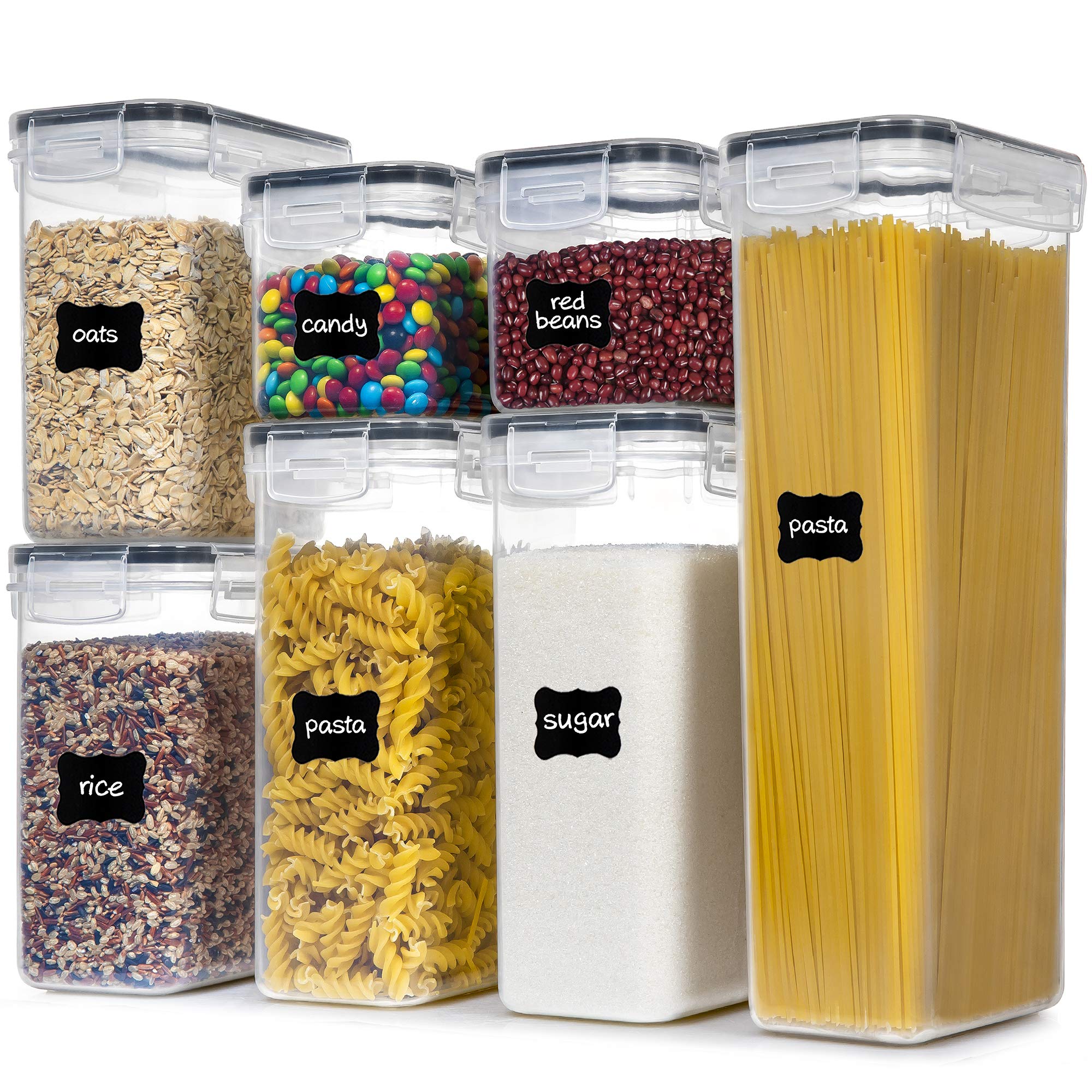 Airtight Food Storage Containers with Lids - 7-Piece BPA-Free Plastic Canisters Set for Spaghetti, Pasta, Flour, Sugar & Dry Food | Pantry Organization, Kitchen Storage & Meal Prep Containers